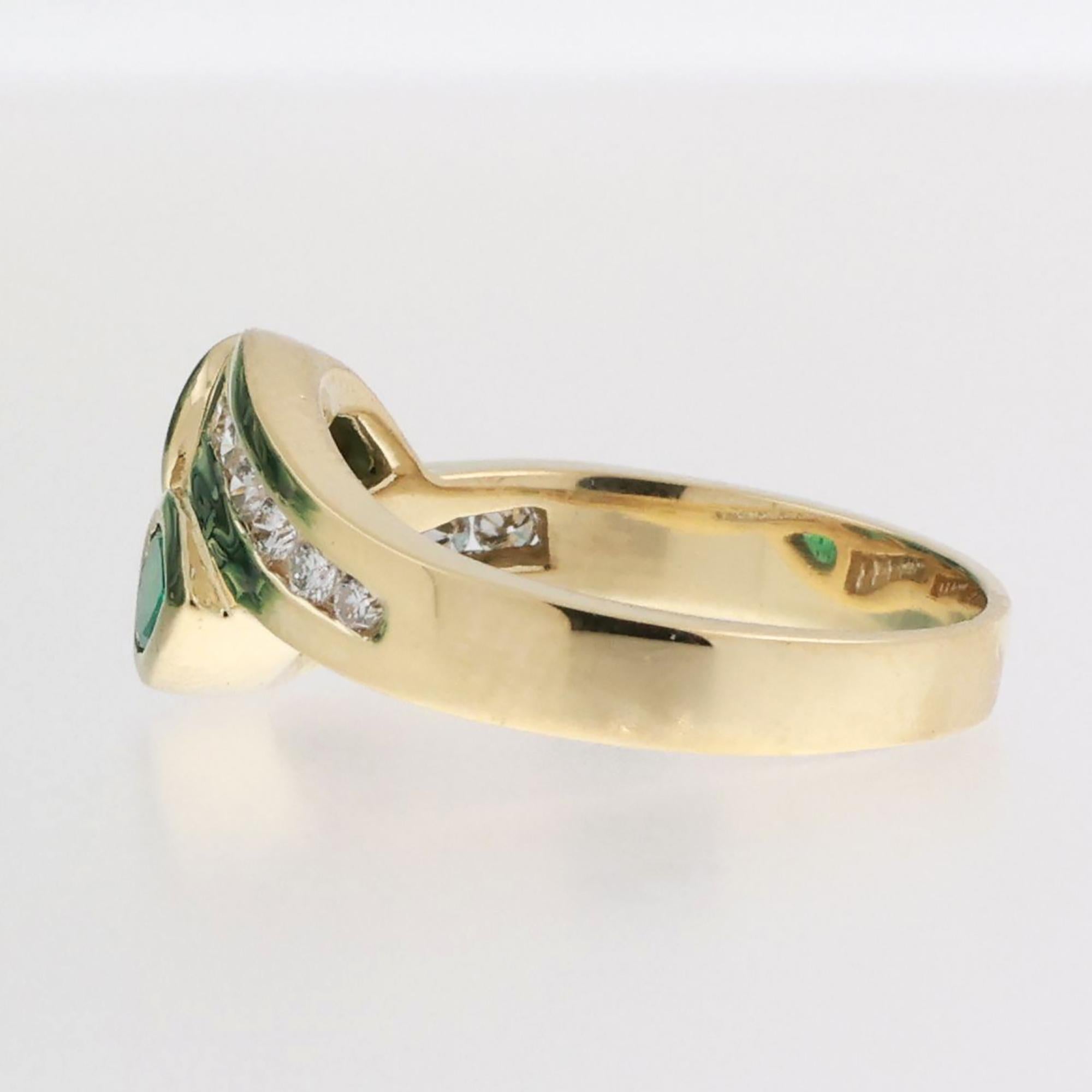 Pear Cut Emerald Diamond Bypass Ring 18K Yellow Gold 0.58 CTW Size 6.5 Ladies