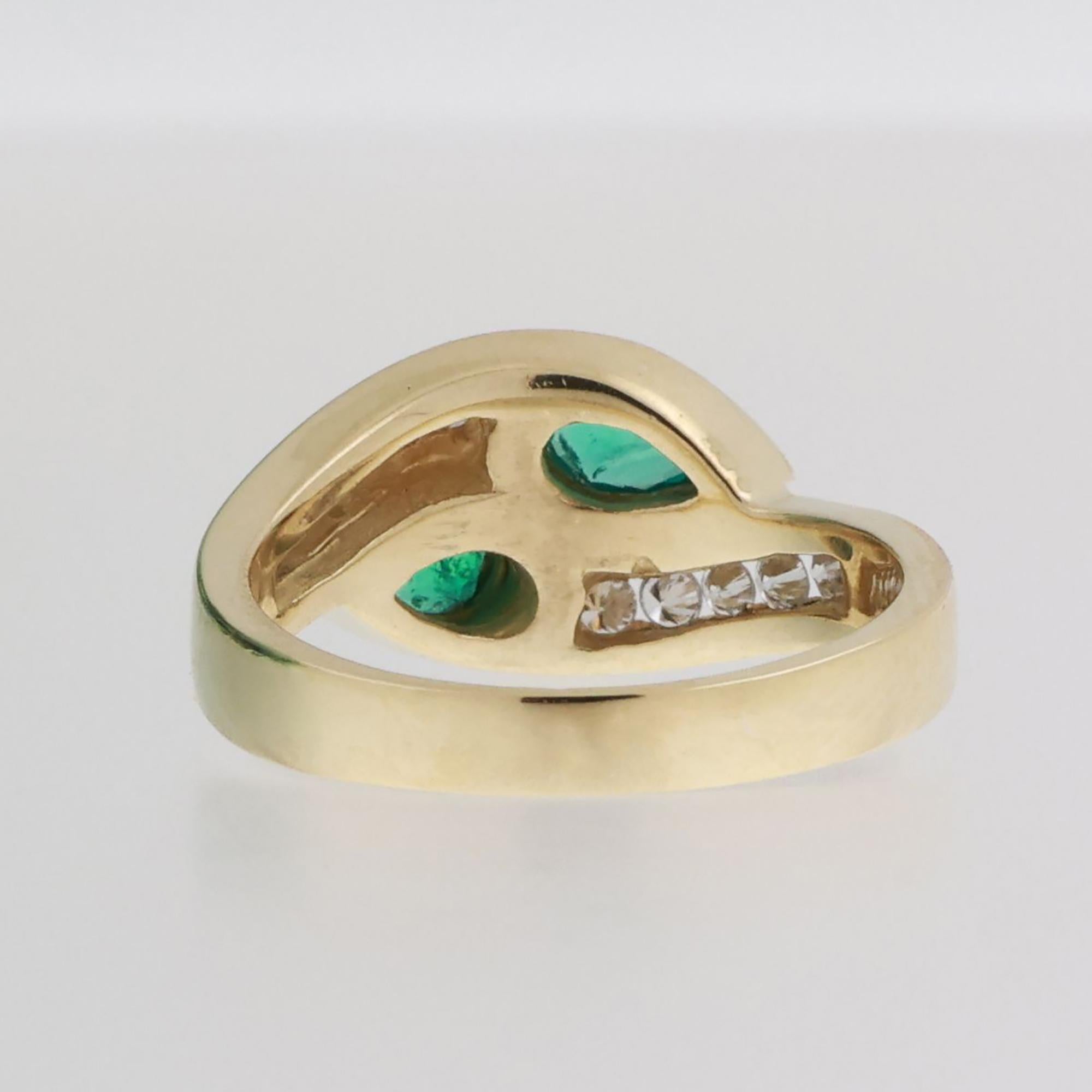 Pear Cut Emerald Diamond Bypass Ring 18K Yellow Gold 0.58 CTW Size 6.5 Ladies