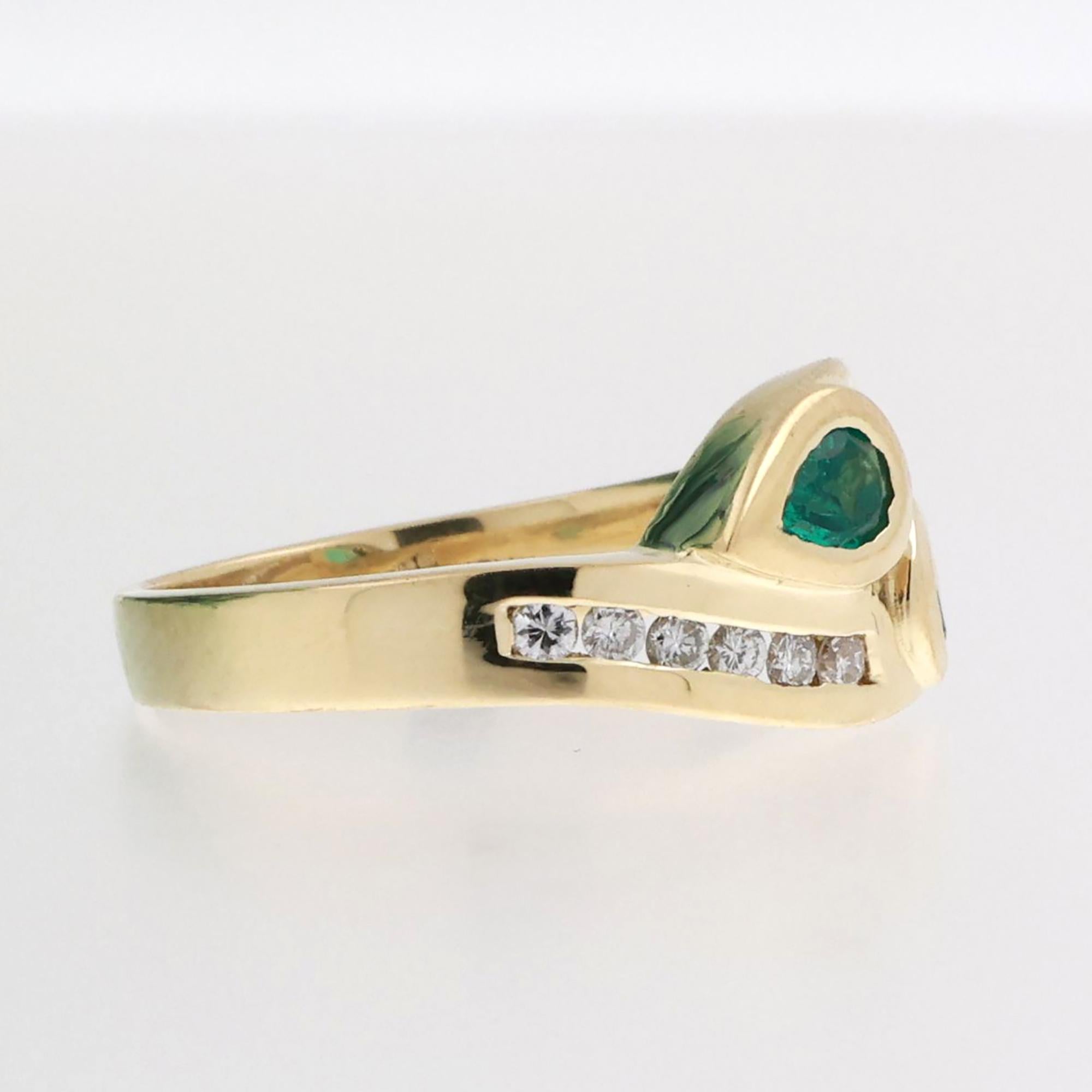 Pear Cut Emerald Diamond Bypass Ring 18K Yellow Gold 0.58 CTW Size 6.5 Ladies