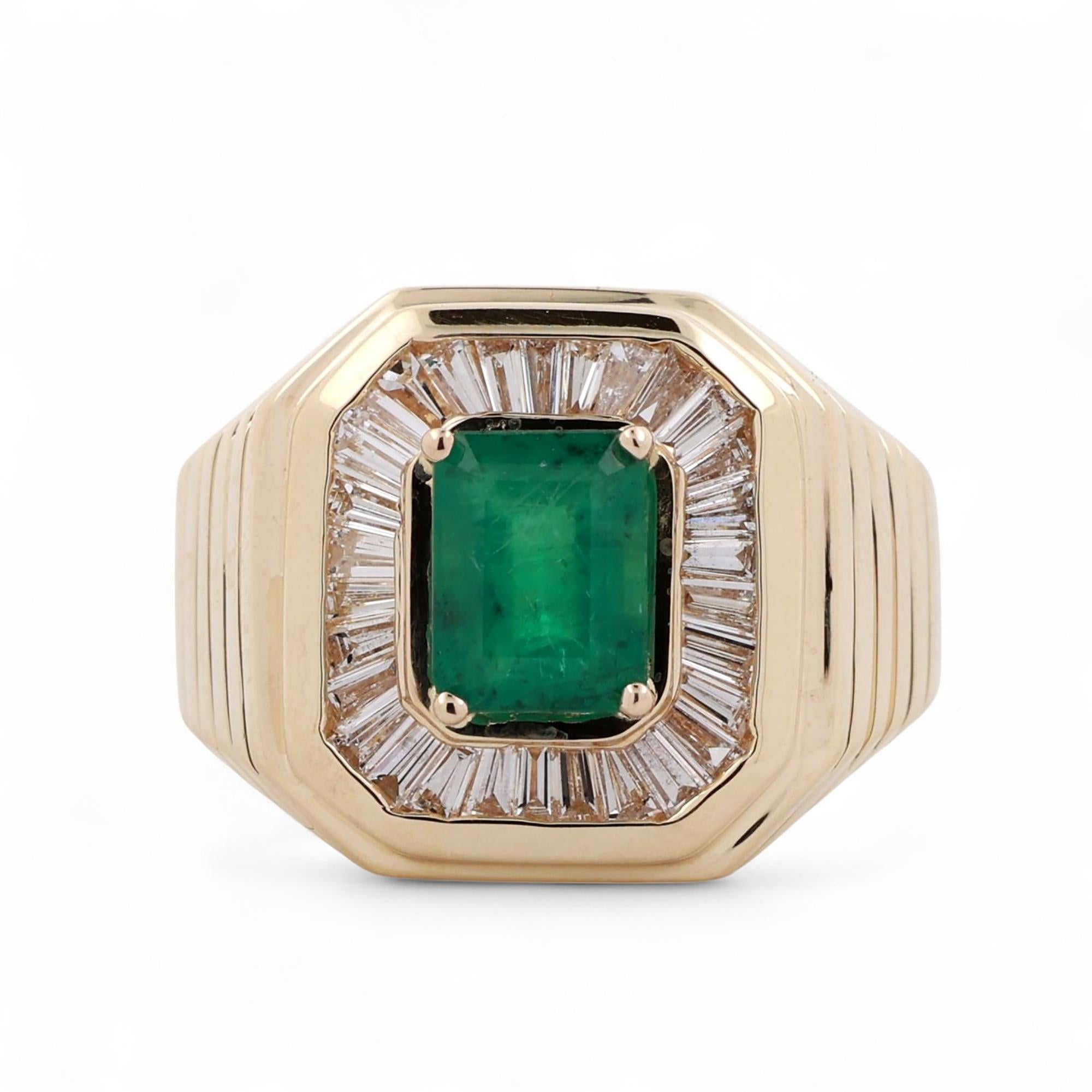Emerald Diamond Statement Ring 14K Yellow Gold 2.40 CTW Size 10 Unisex Estate