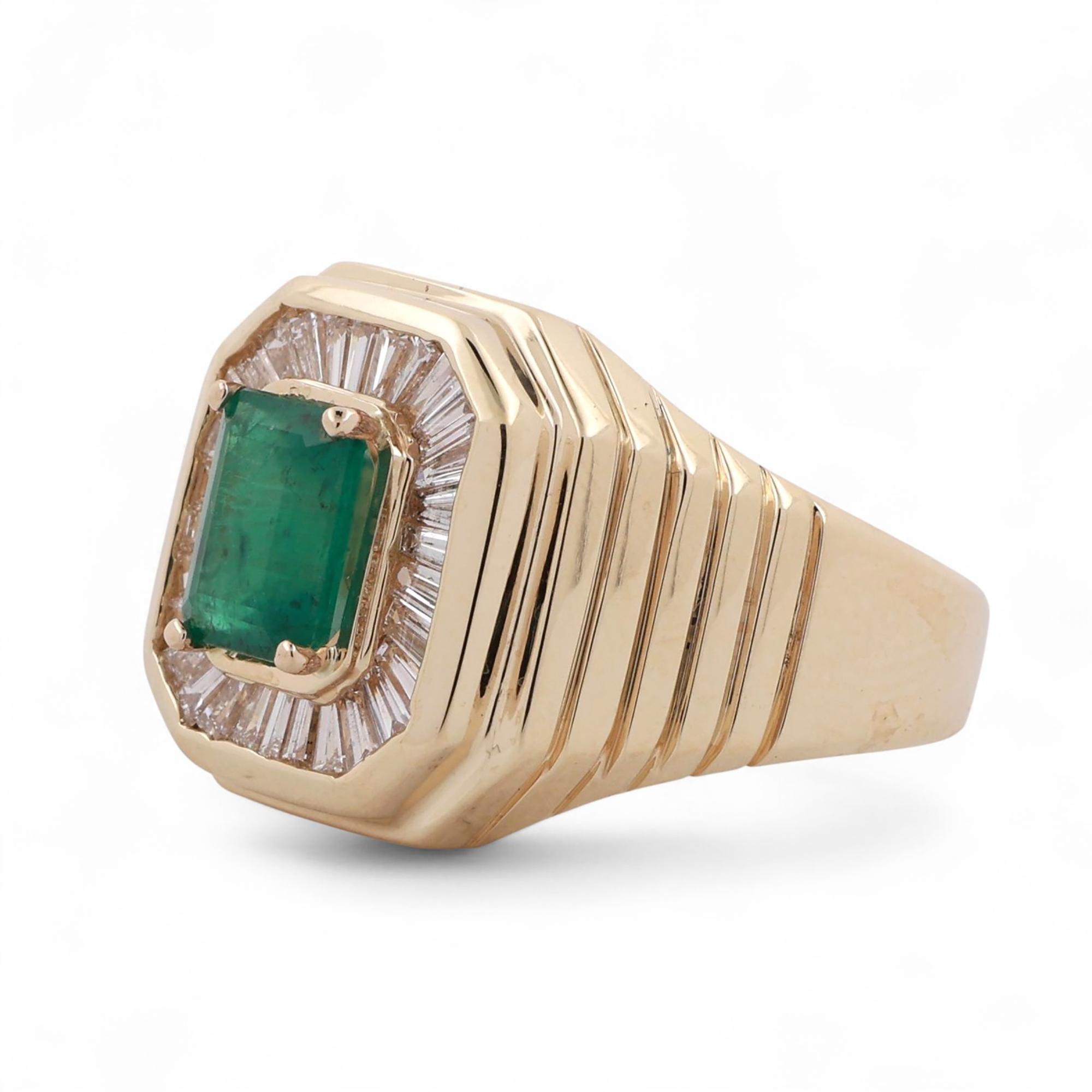 Emerald Diamond Statement Ring 14K Yellow Gold 2.40 CTW Size 10 Unisex Estate