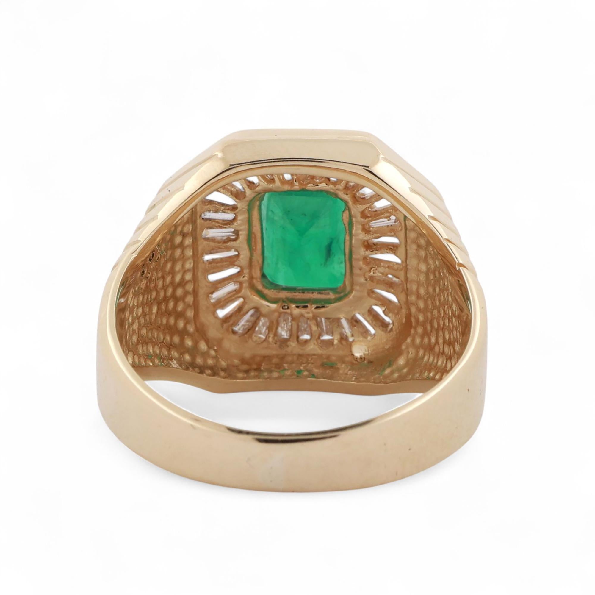Emerald Diamond Statement Ring 14K Yellow Gold 2.40 CTW Size 10 Unisex Estate