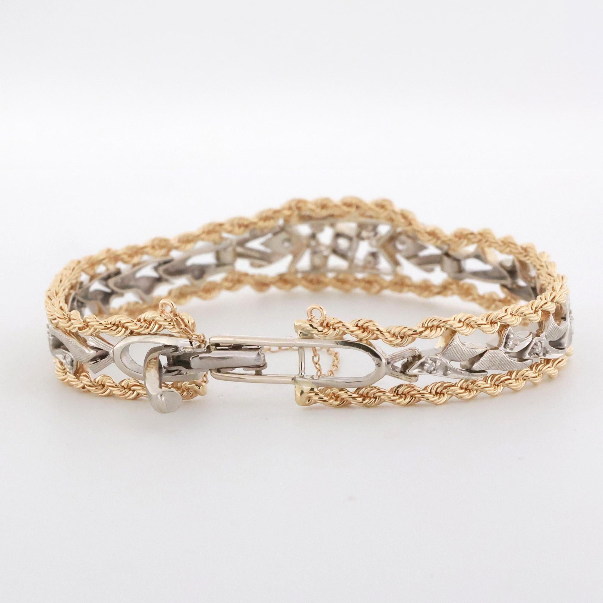 Vintage Diamond Rope Filigree Bracelet 14K Gold 0.27 TW 6.5"-6.75" Estate