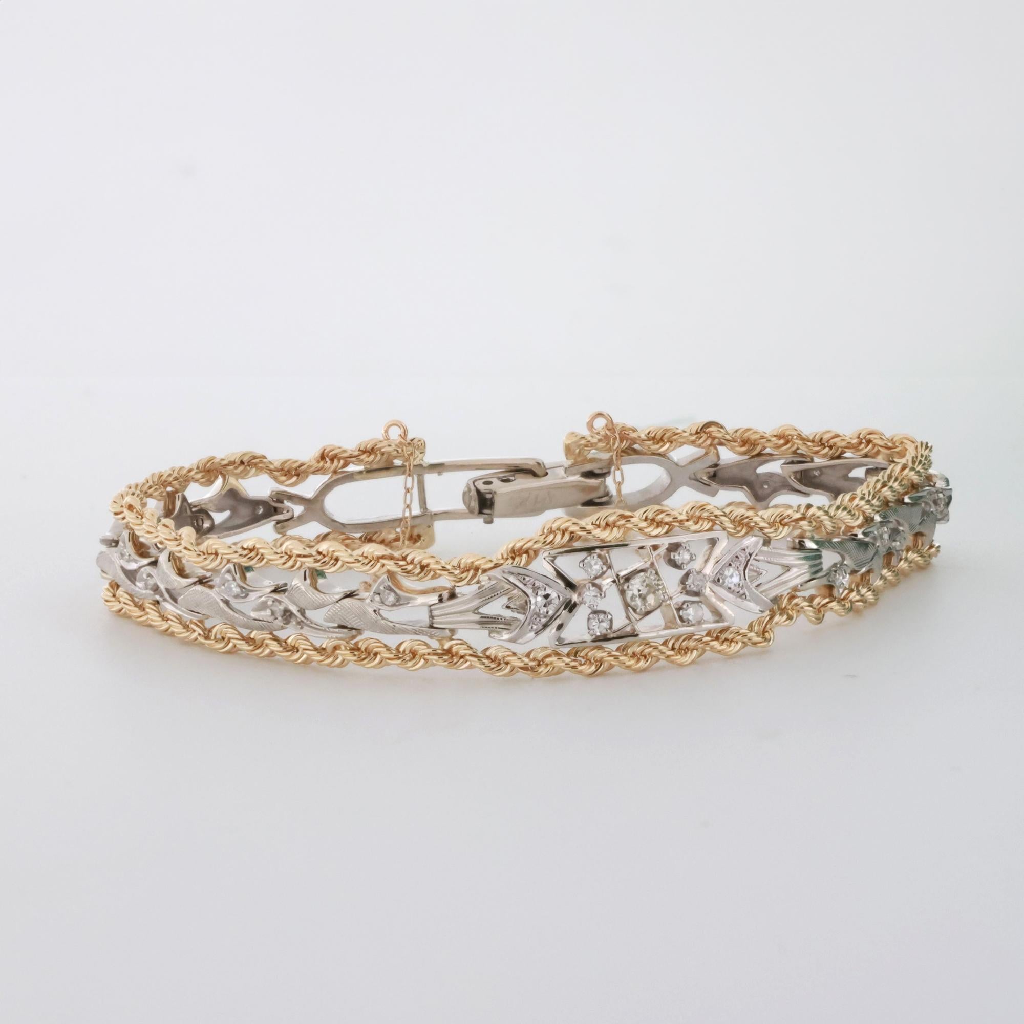 Vintage Diamond Rope Filigree Bracelet 14K Gold 0.27 TW 6.5"-6.75" Estate