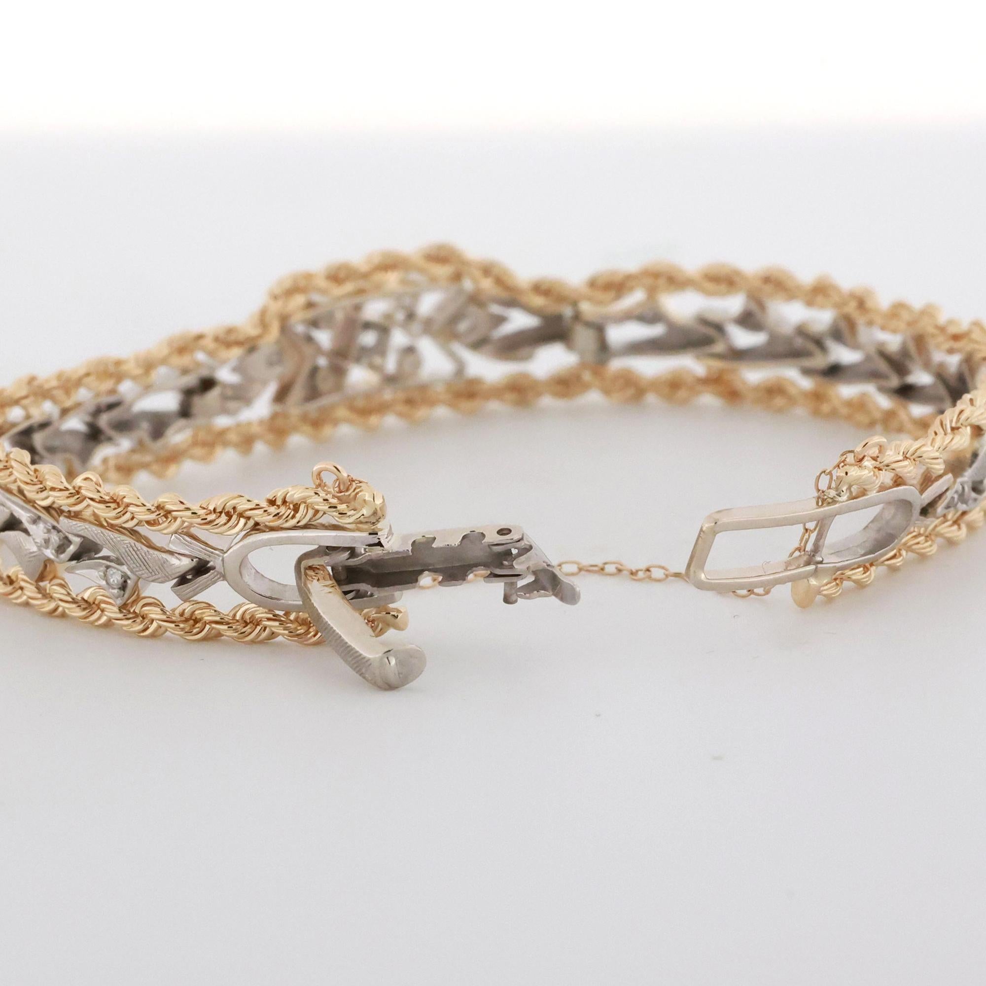 Vintage Diamond Rope Filigree Bracelet 14K Gold 0.27 TW 6.5"-6.75" Estate