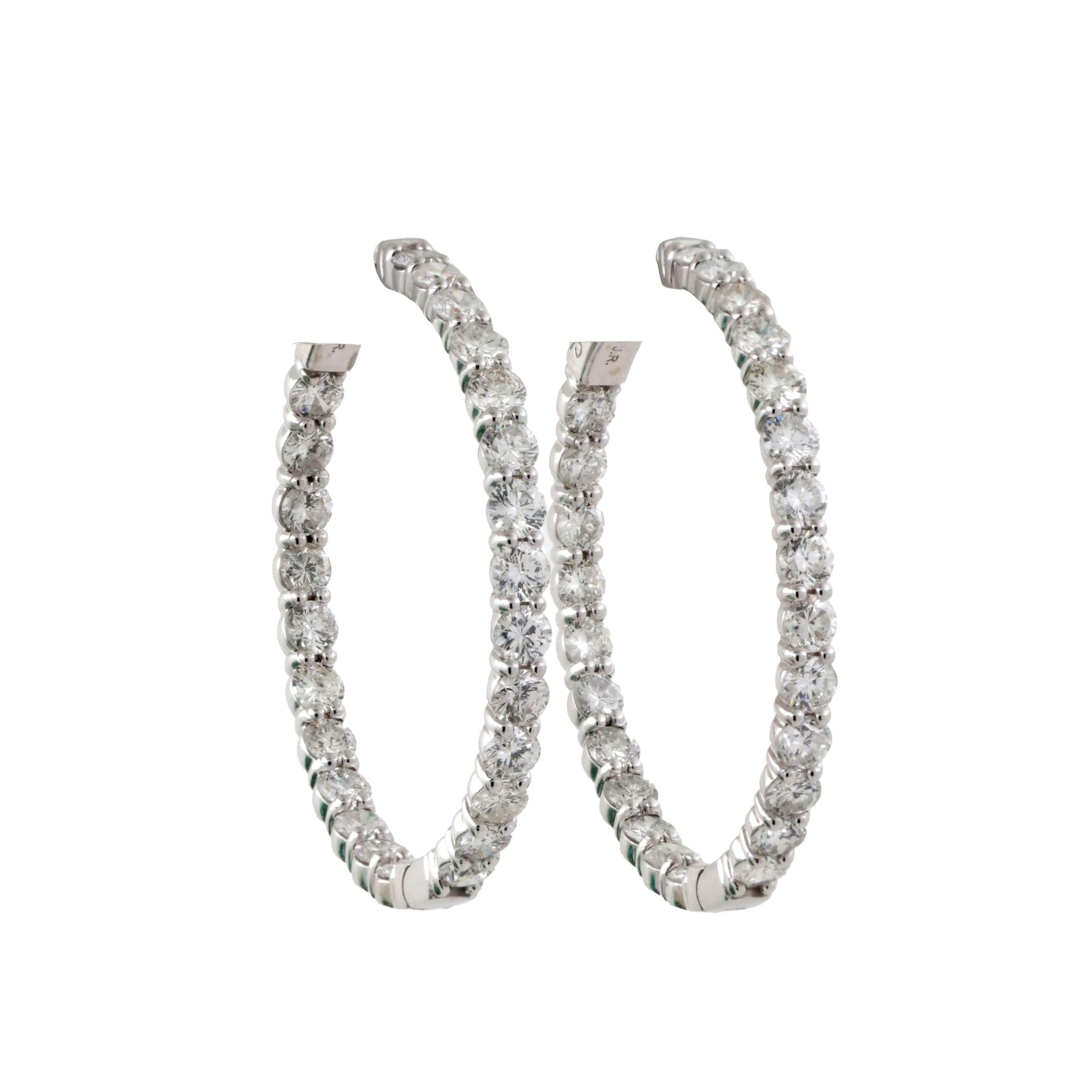 7.25 TW Inside Out Diamond Oval Hoop Earrings 14K White Gold 1.45" Ladies Estate