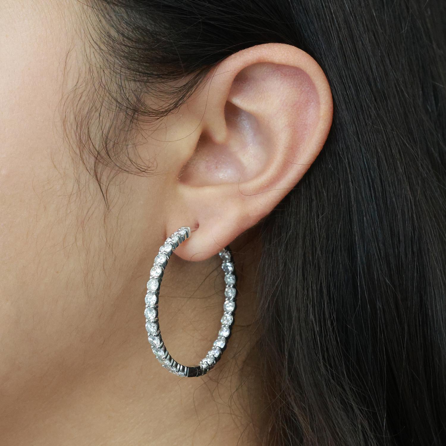 7.25 TW Inside Out Diamond Oval Hoop Earrings 14K White Gold 1.45" Ladies Estate