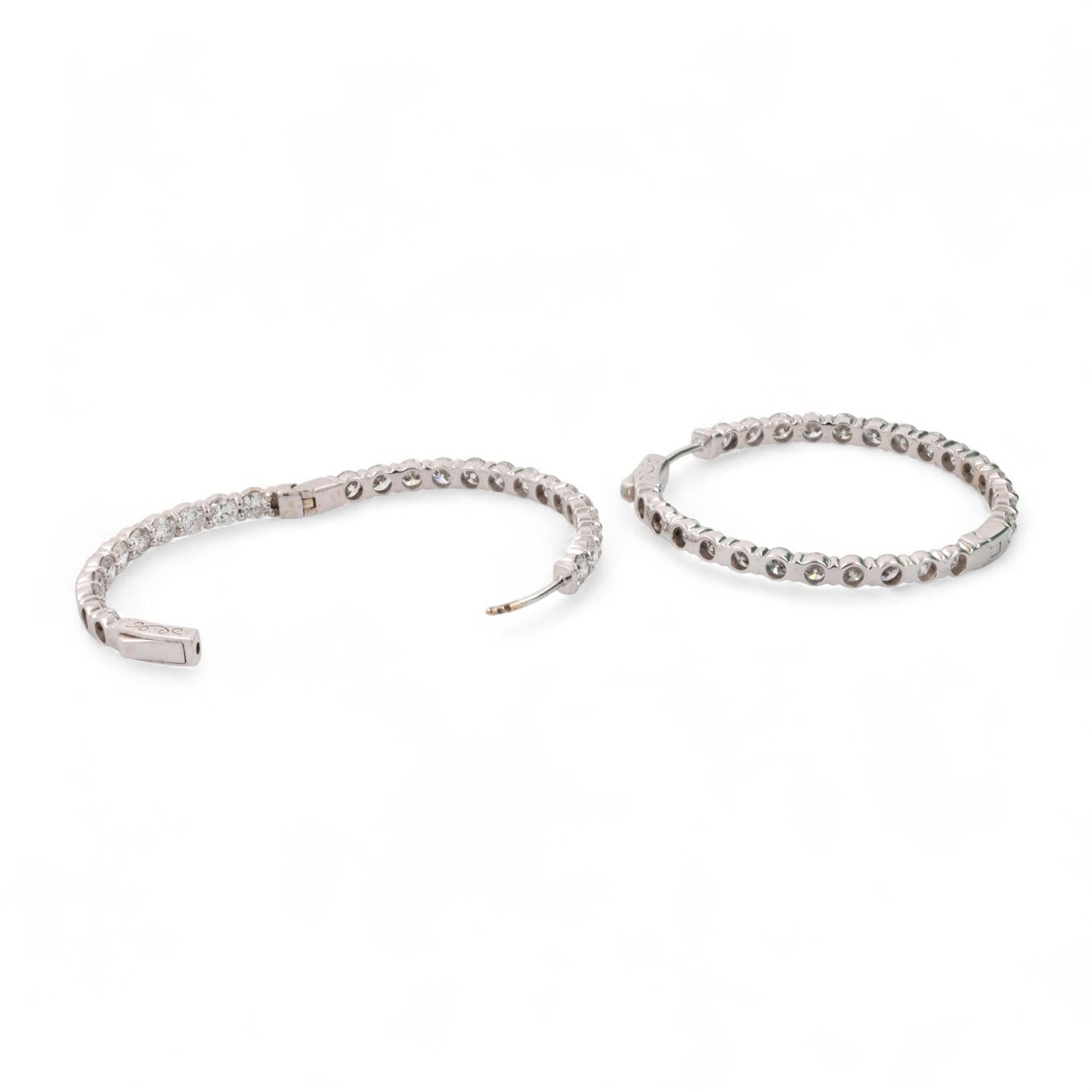 7.25 TW Inside Out Diamond Oval Hoop Earrings 14K White Gold 1.45" Ladies Estate