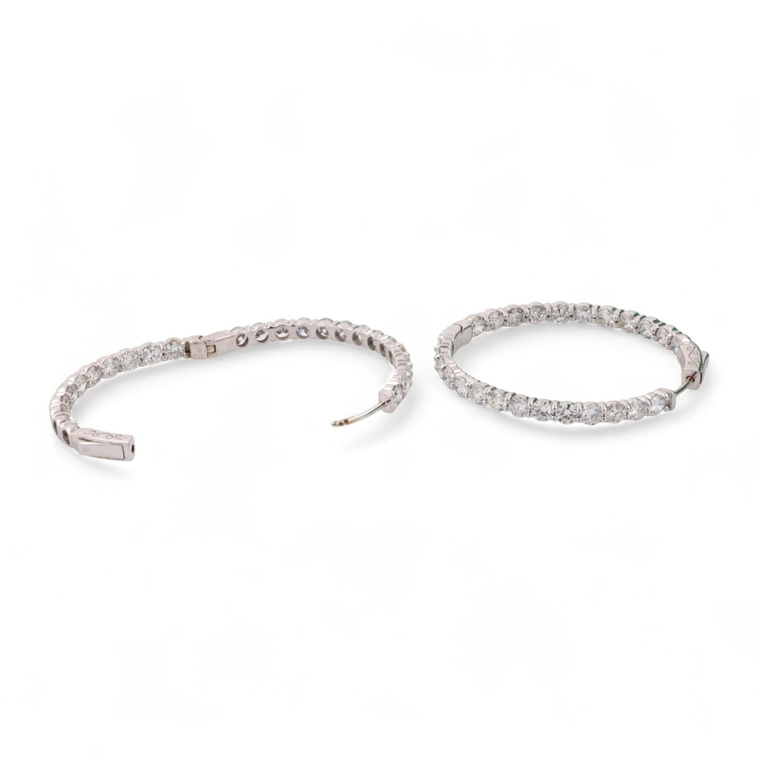 7.25 TW Inside Out Diamond Oval Hoop Earrings 14K White Gold 1.45" Ladies Estate
