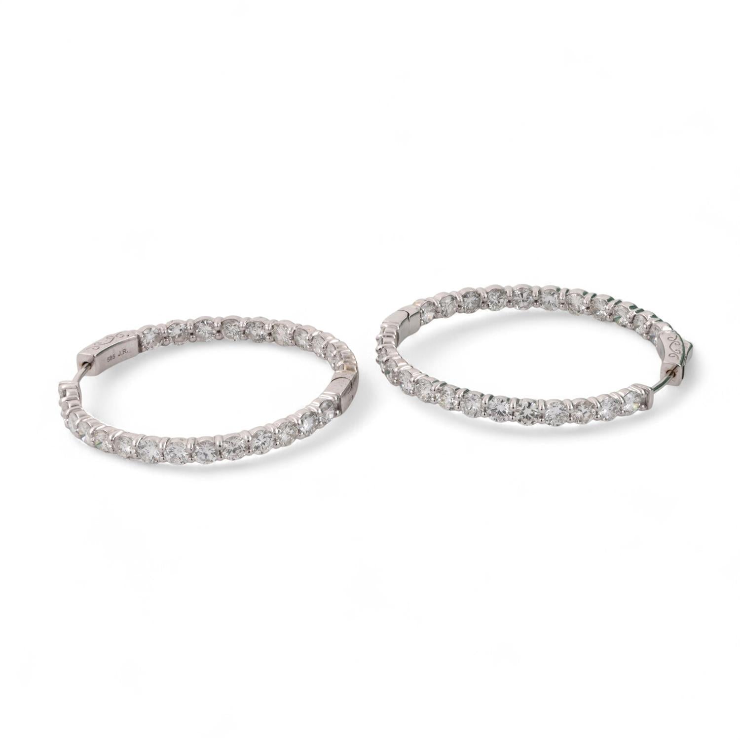 7.25 TW Inside Out Diamond Oval Hoop Earrings 14K White Gold 1.45" Ladies Estate