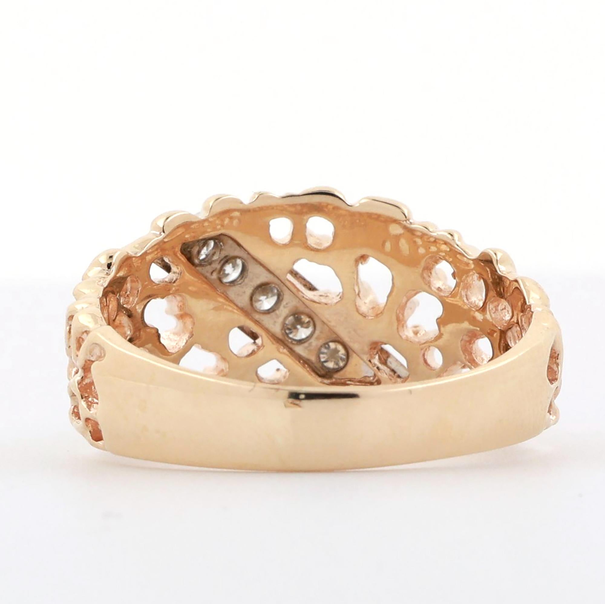 Vintage Diamond Filigree Wide Band Ring 14K Gold 0.35 TW Size 12.25 Estate