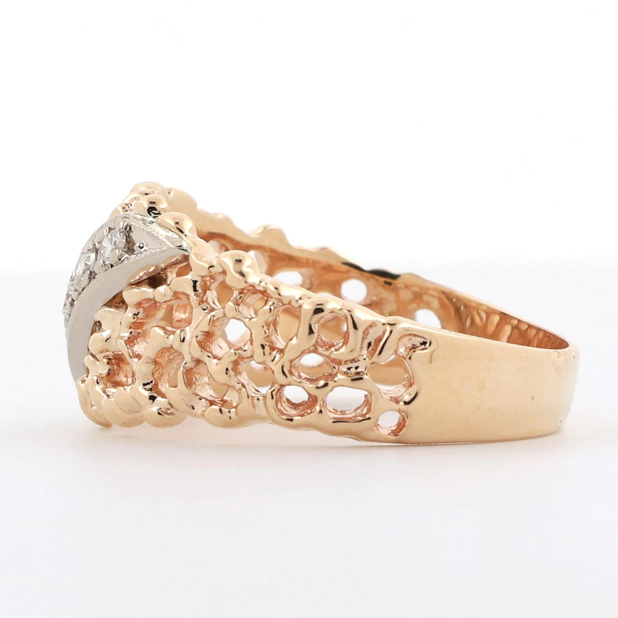 Vintage Diamond Filigree Wide Band Ring 14K Gold 0.35 TW Size 12.25 Estate