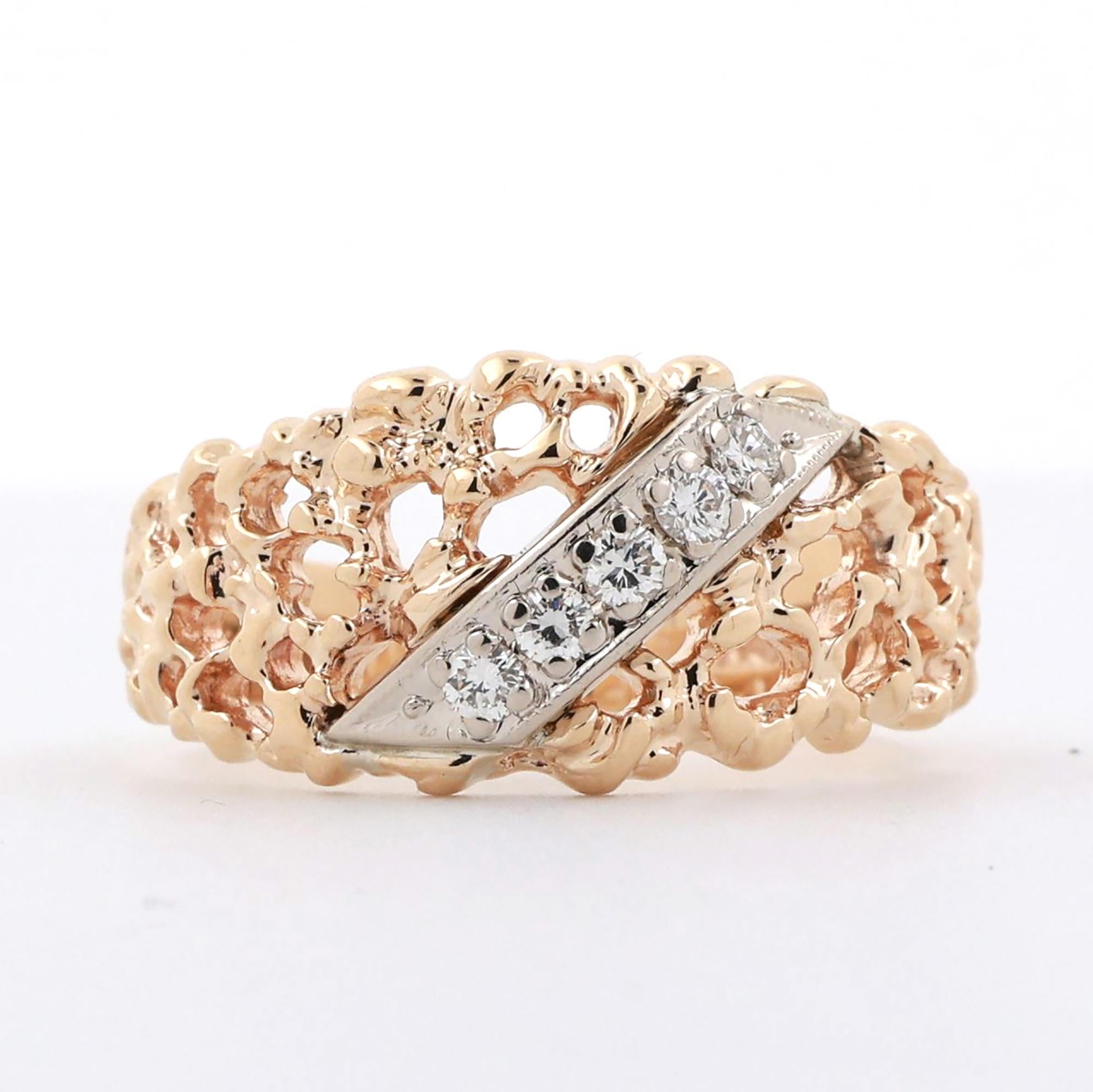 Vintage Diamond Filigree Wide Band Ring 14K Gold 0.35 TW Size 12.25 Estate