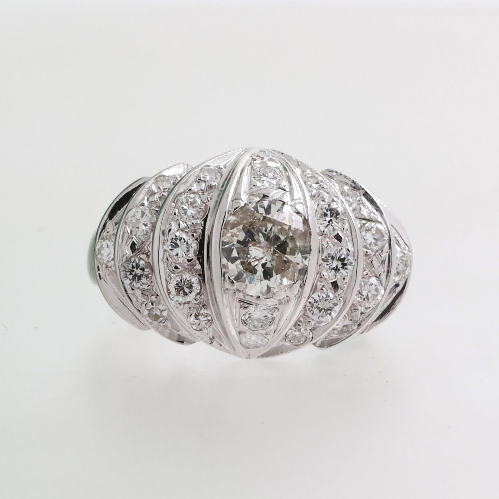2.00 TW Solitaire Round Diamond Engagement Ring W/Accents 14K White Gold SZ 8.25