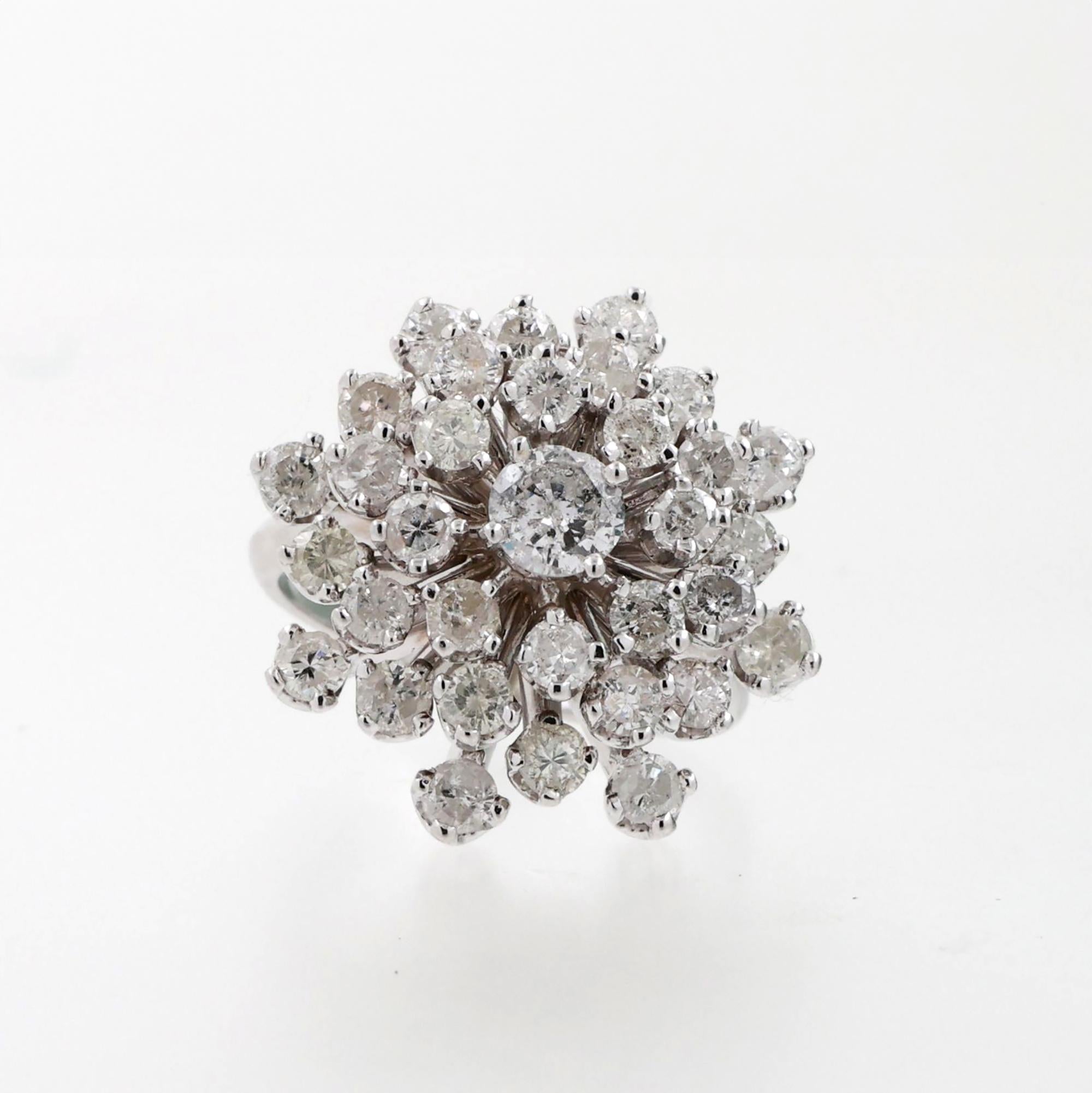 3.43 TW Diamond Ballerina Ring 14K White Gold Ladies Estate Size 6.5