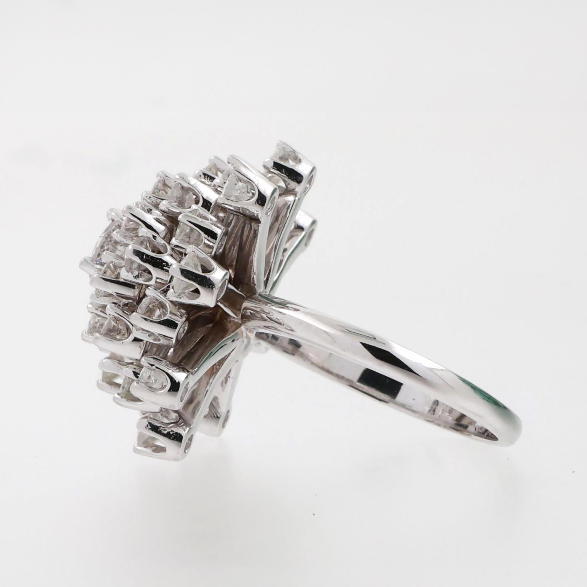 3.43 TW Diamond Ballerina Ring 14K White Gold Ladies Estate Size 6.5