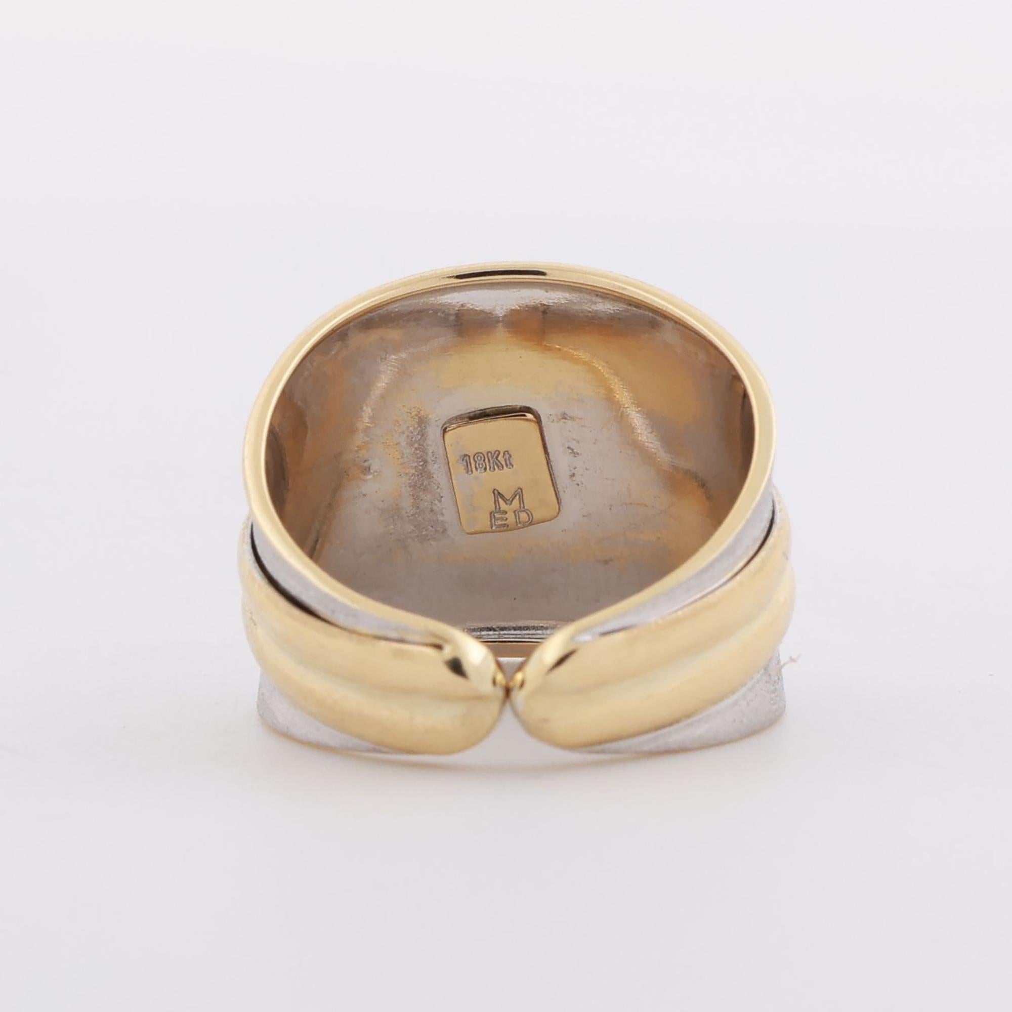 18K Two-Tone Gold Wide Band Ring Brushed Gold Open Shank Size 6.75 Estate