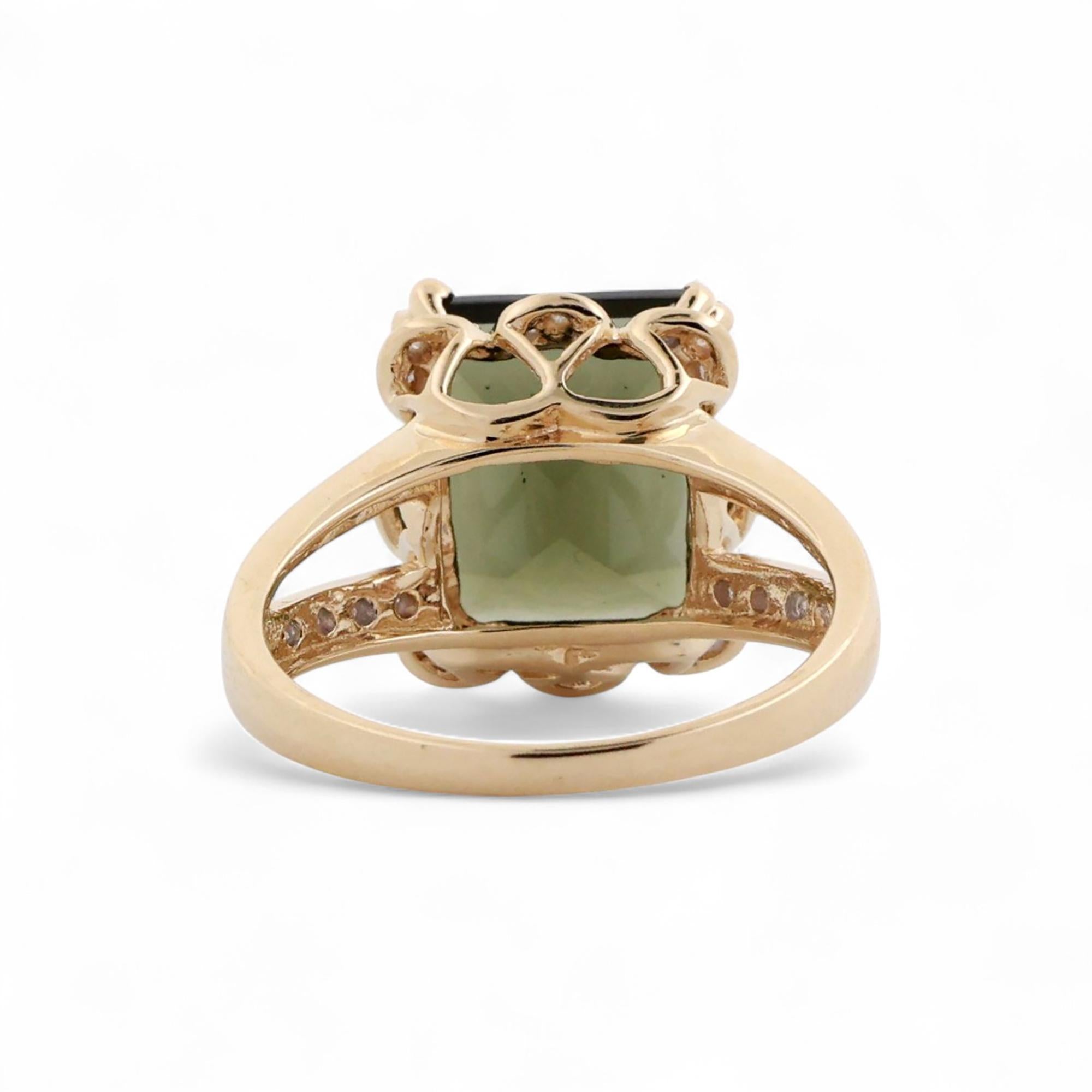 Green Tourmaline Diamond Cocktail Ring 10K Gold  7.60 TW Lab Grown Gem Size 8.25