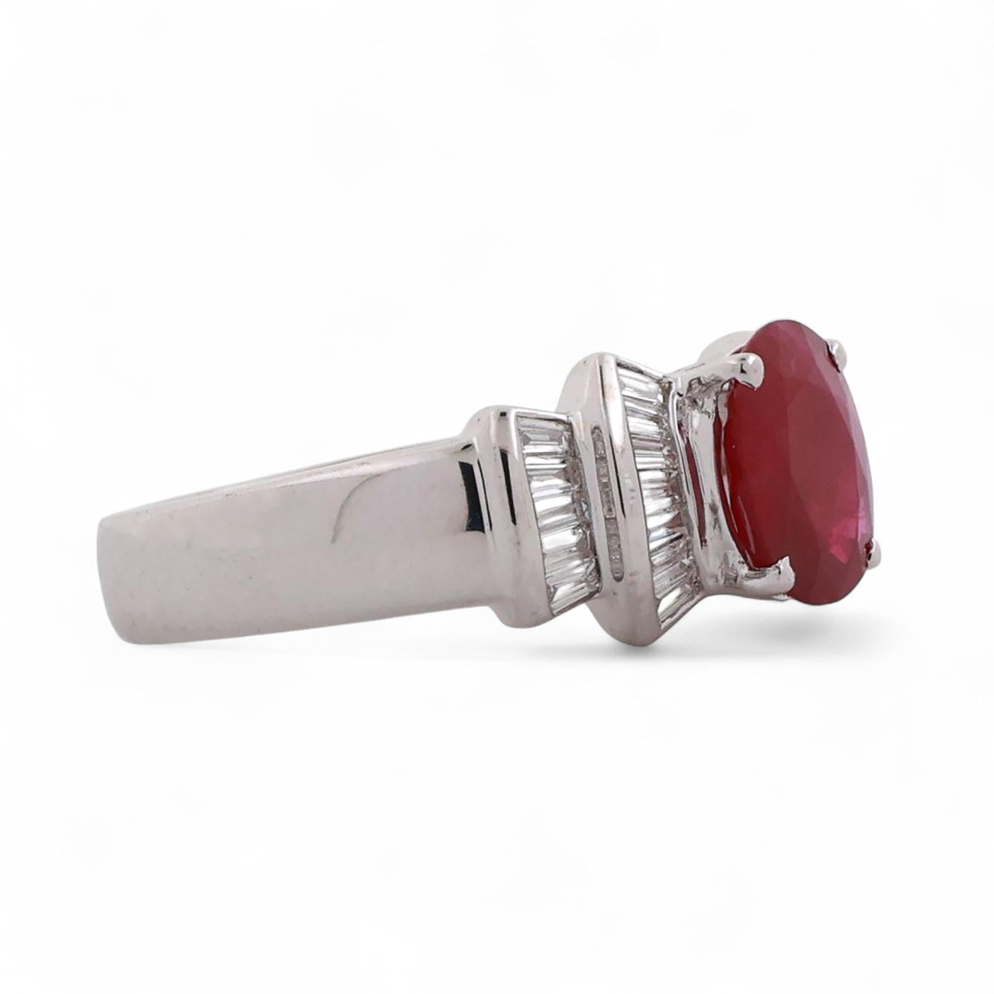 Ruby Solitaire Diamond Accent Cocktail Ring 18K White Gold 2.90 TW Size 6.75