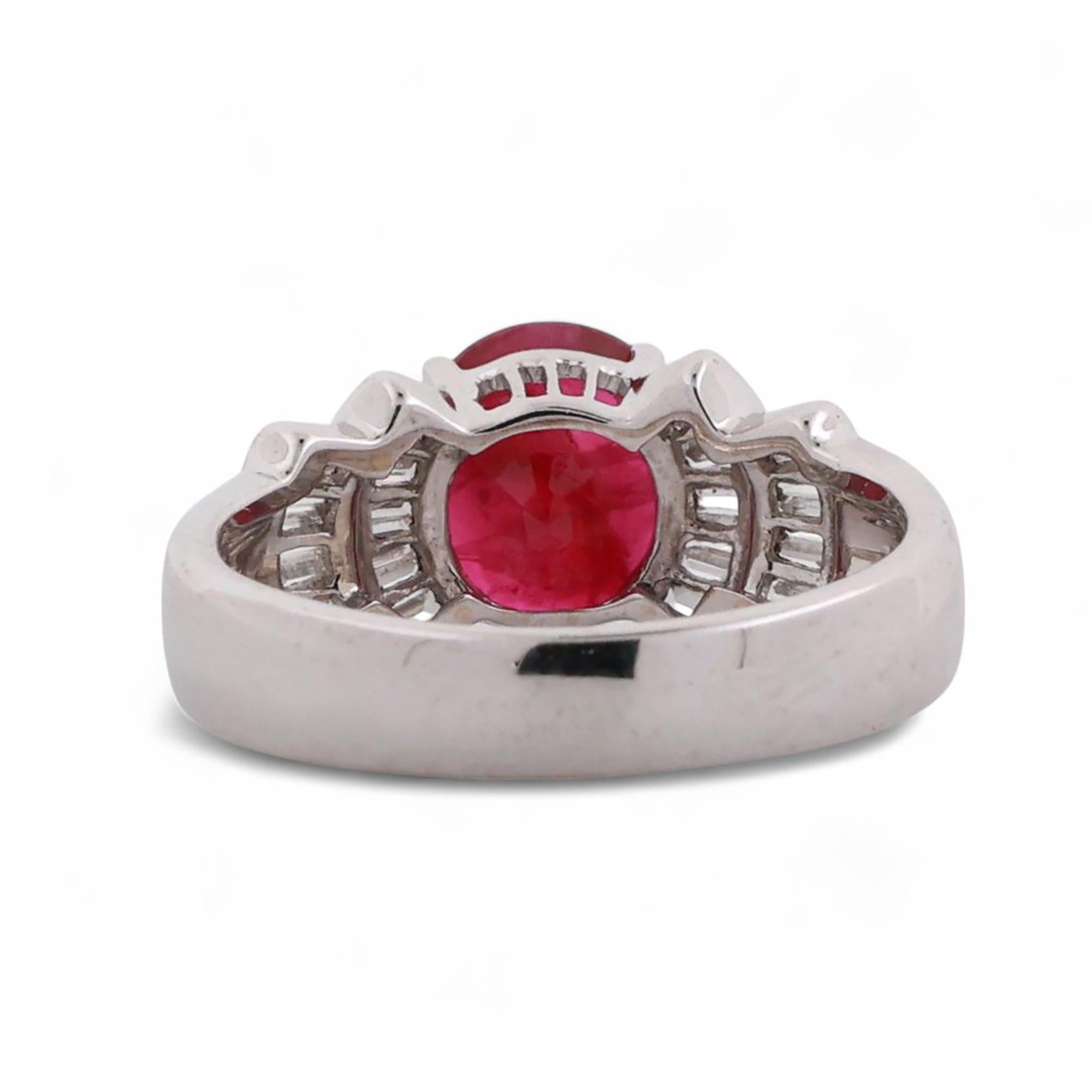 Ruby Solitaire Diamond Accent Cocktail Ring 18K White Gold 2.90 TW Size 6.75
