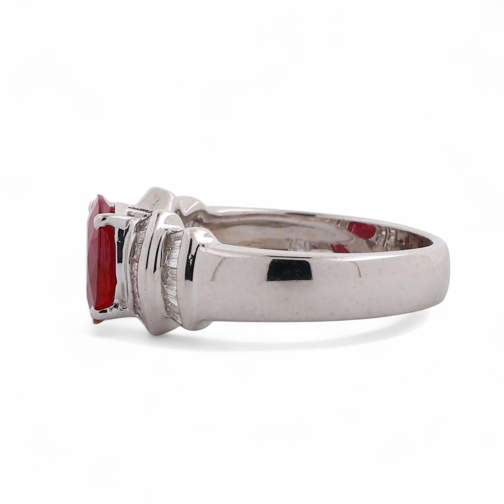 Ruby Solitaire Diamond Accent Cocktail Ring 18K White Gold 2.90 TW Size 6.75