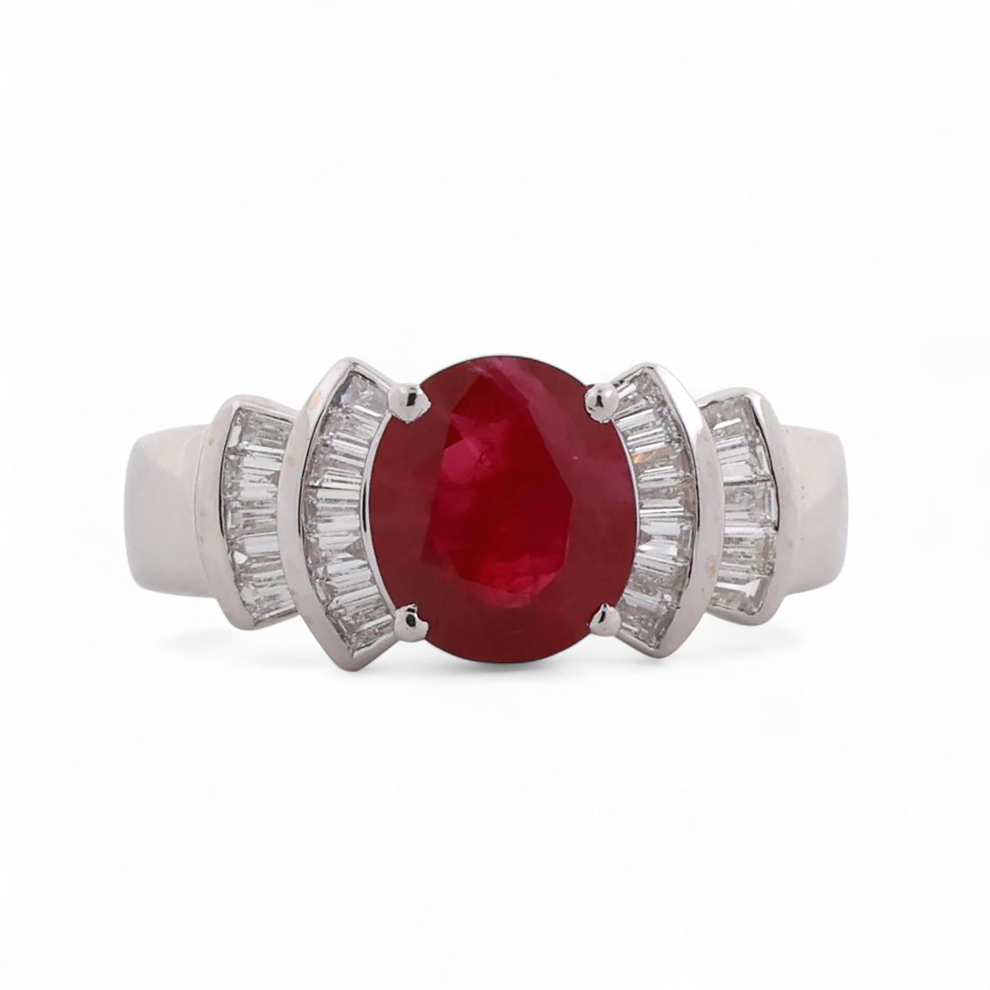 Ruby Solitaire Diamond Accent Cocktail Ring 18K White Gold 2.90 TW Size 6.75