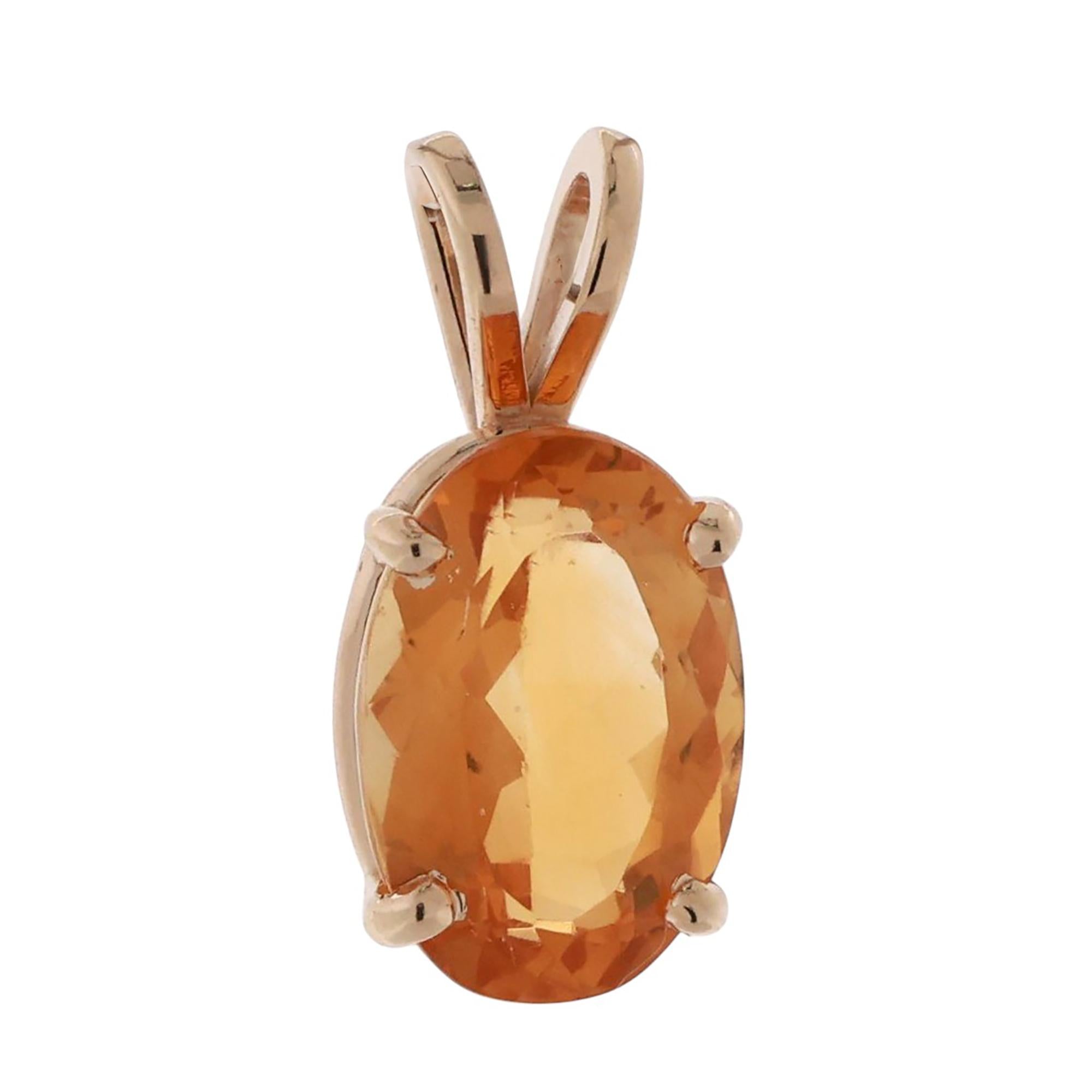 5.50 CT Oval Citrine Gemstone Solitaire Pendant 14K Yellow Gold 0.75" Estate