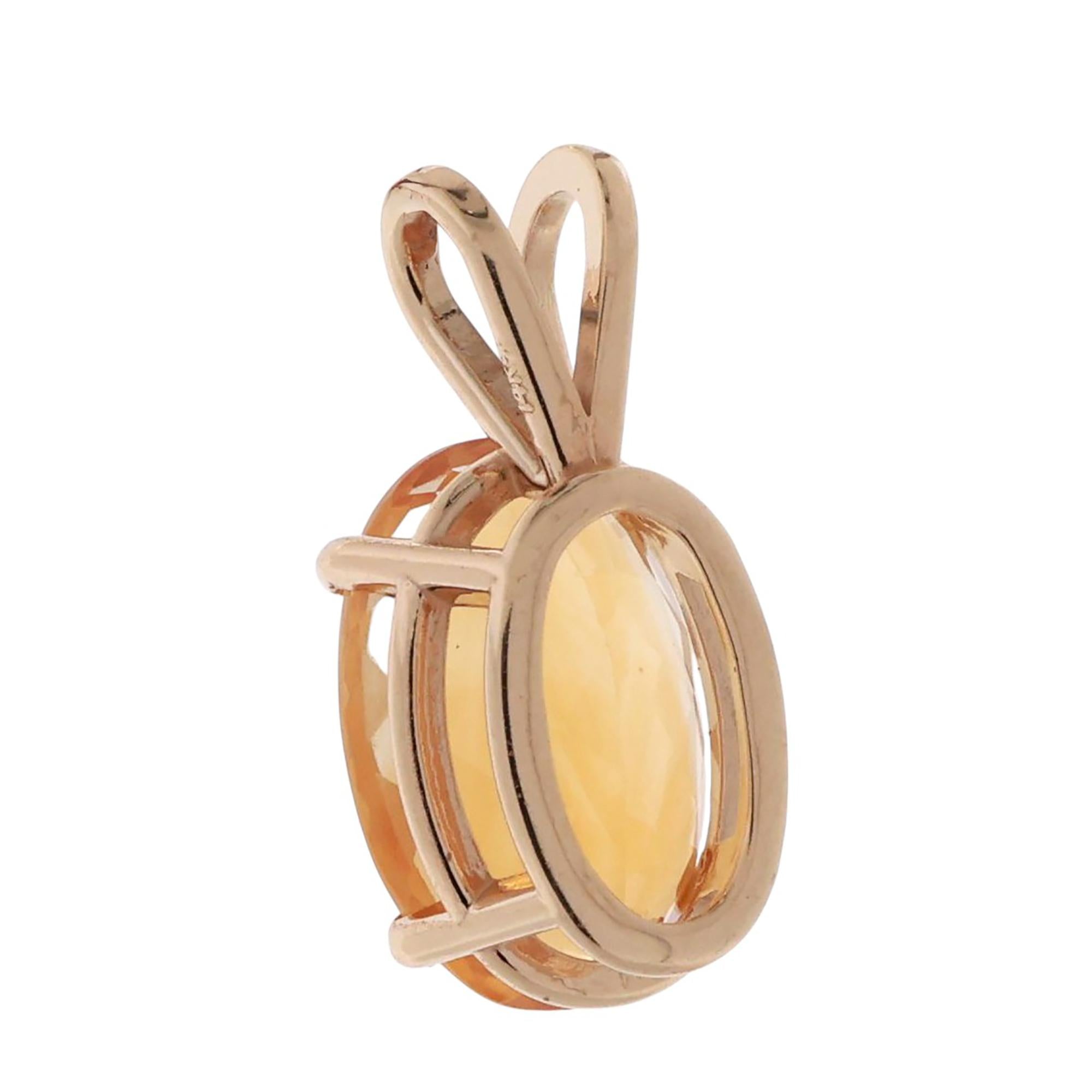 5.50 CT Oval Citrine Gemstone Solitaire Pendant 14K Yellow Gold 0.75" Estate