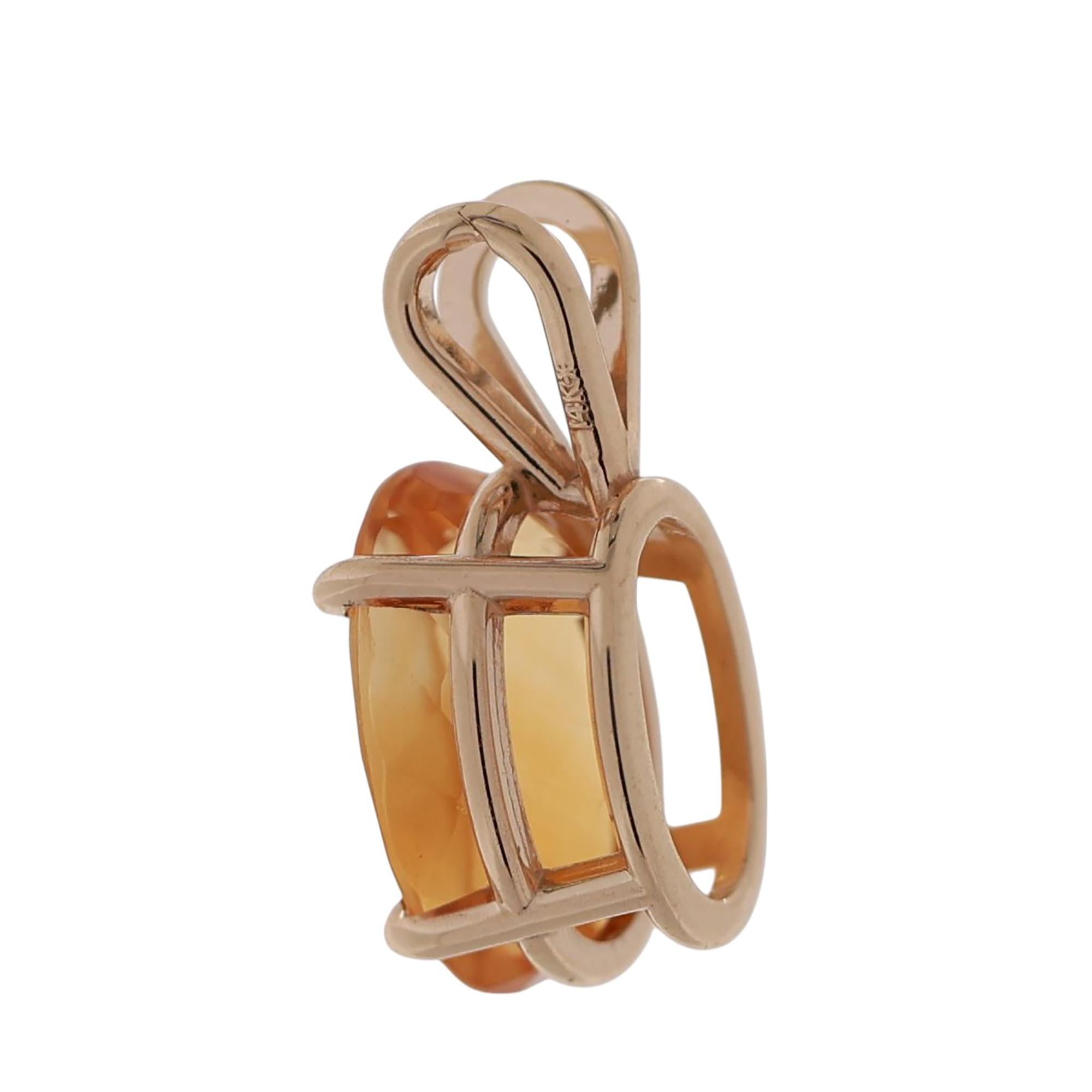 5.50 CT Oval Citrine Gemstone Solitaire Pendant 14K Yellow Gold 0.75" Estate
