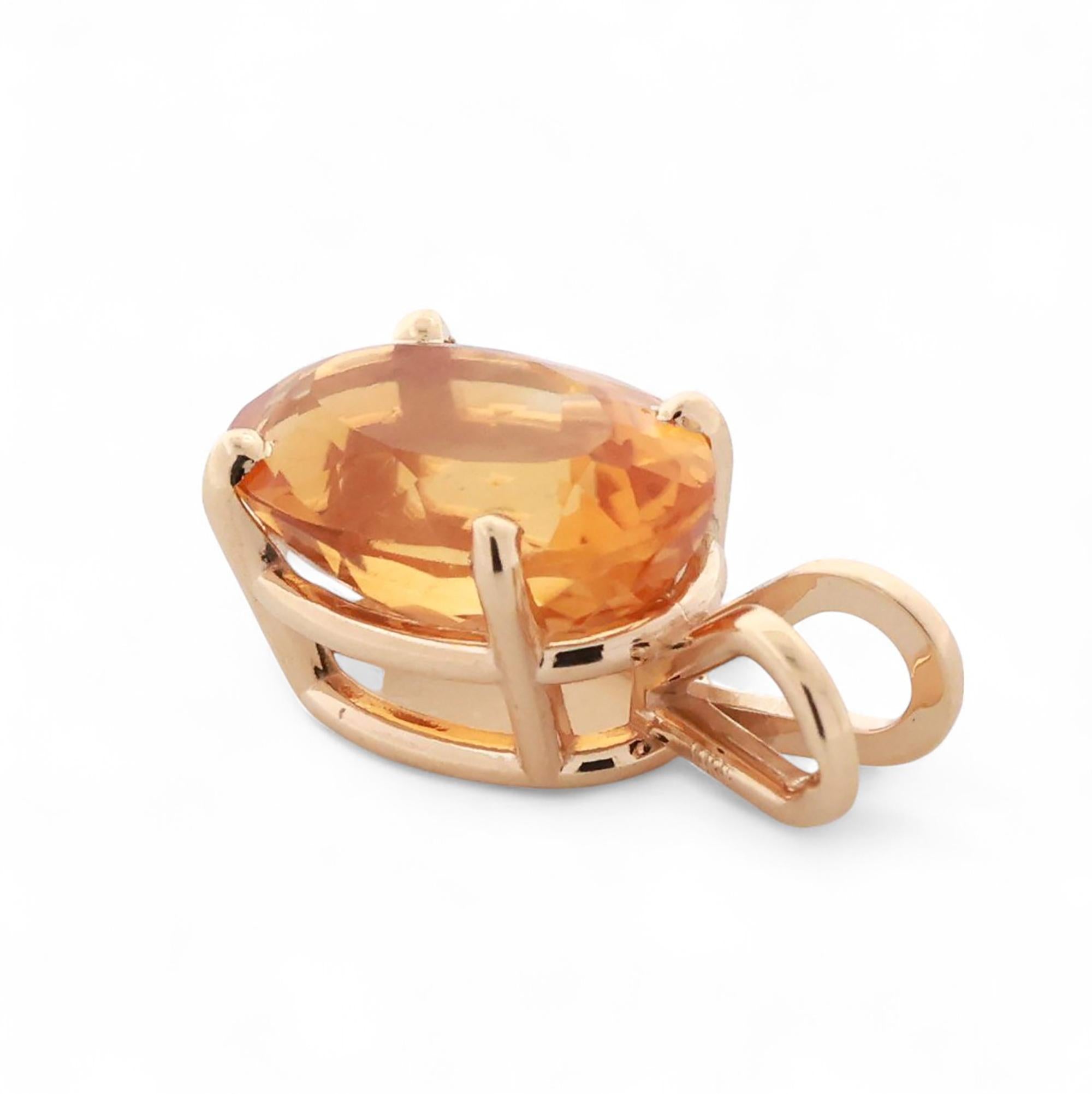 5.50 CT Oval Citrine Gemstone Solitaire Pendant 14K Yellow Gold 0.75" Estate
