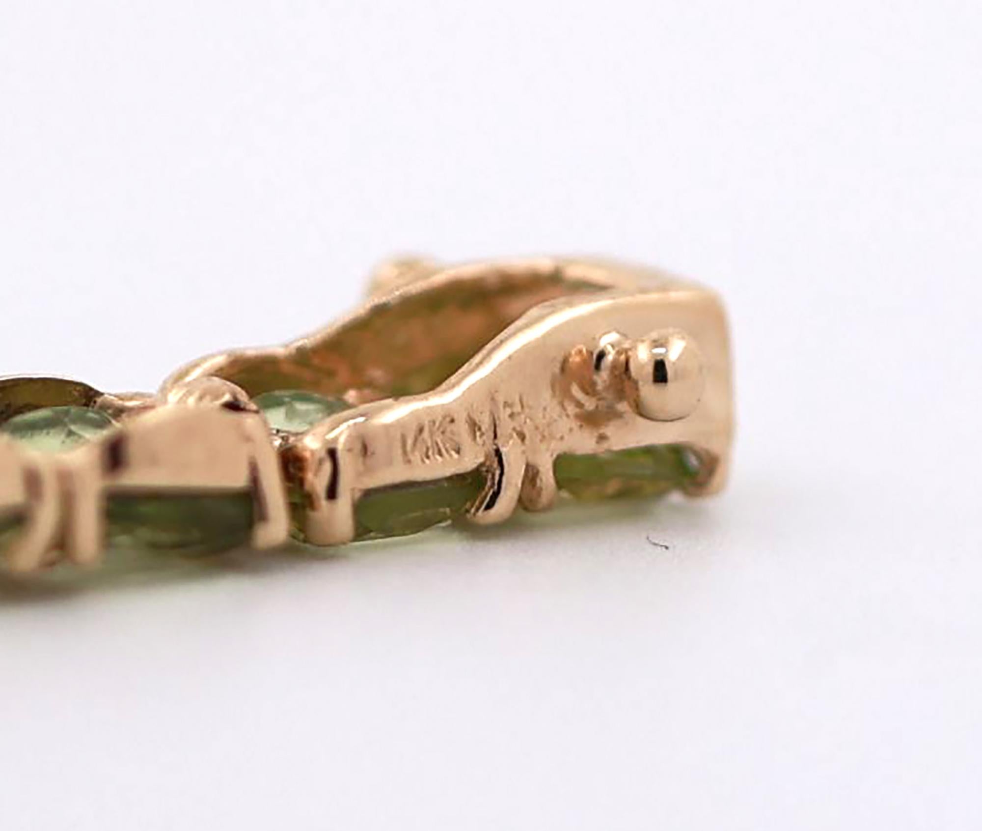 Green Peridot Oval Gemstone Double Line Bracelet 14K Yellow Gold 17.00 TW 7.25"