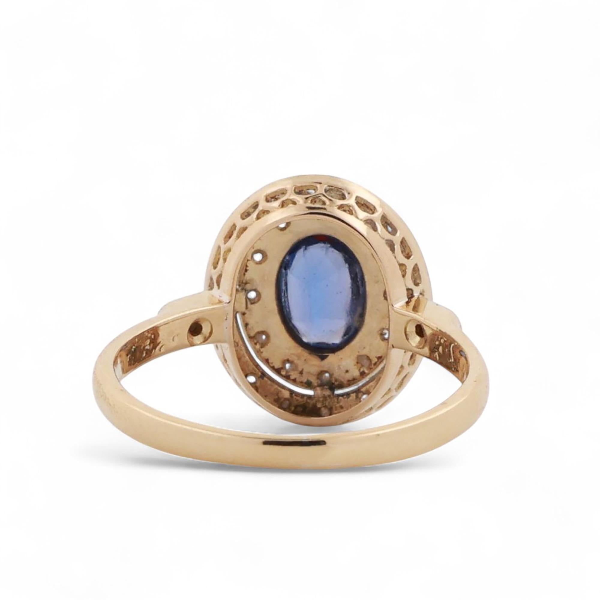 Blue Sapphire Doublet Halo Diamond Ring Platinum 18K Yellow Gold 0.55 CTW SZ 6.5
