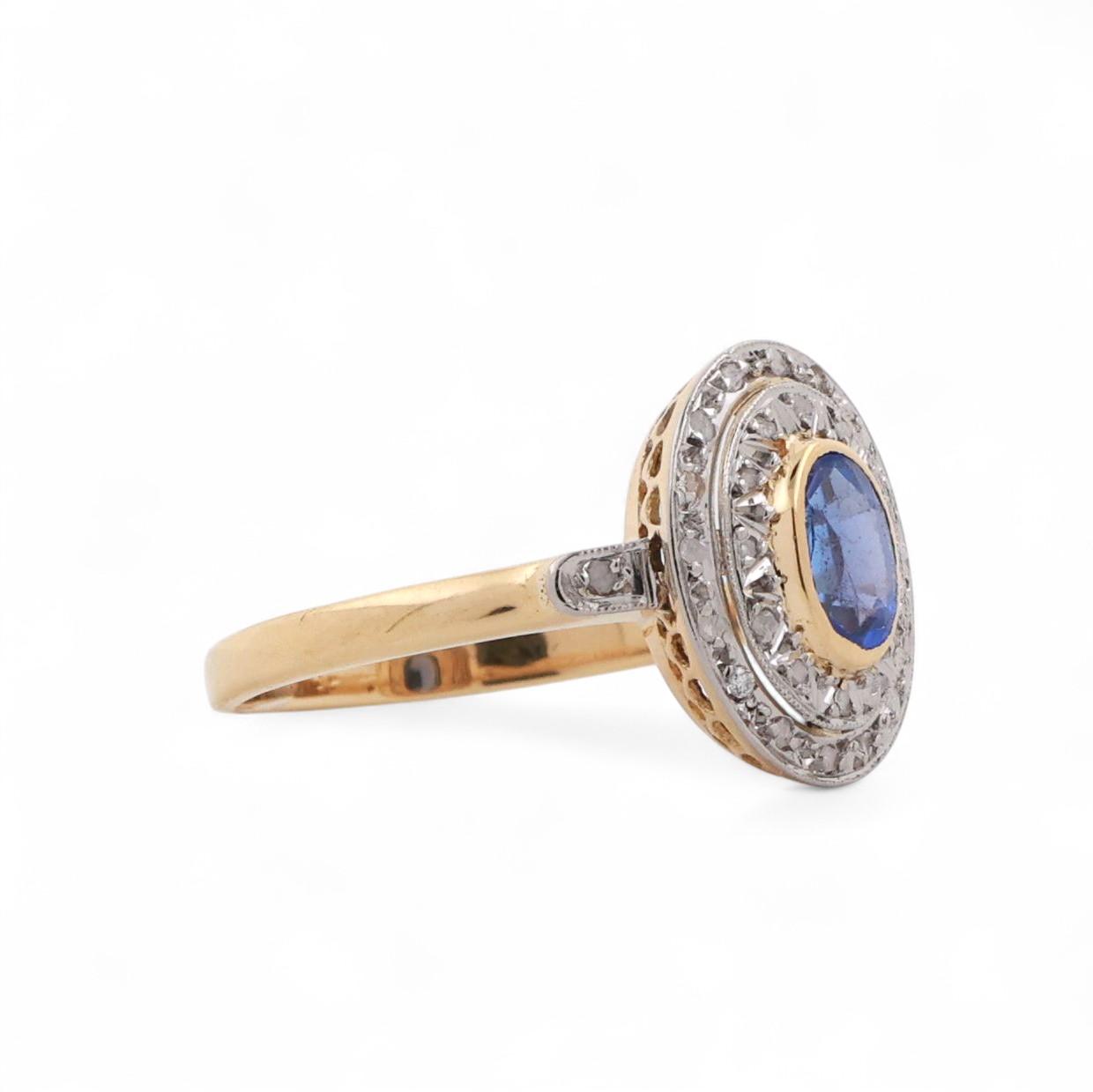 Blue Sapphire Doublet Halo Diamond Ring Platinum 18K Yellow Gold 0.55 CTW SZ 6.5