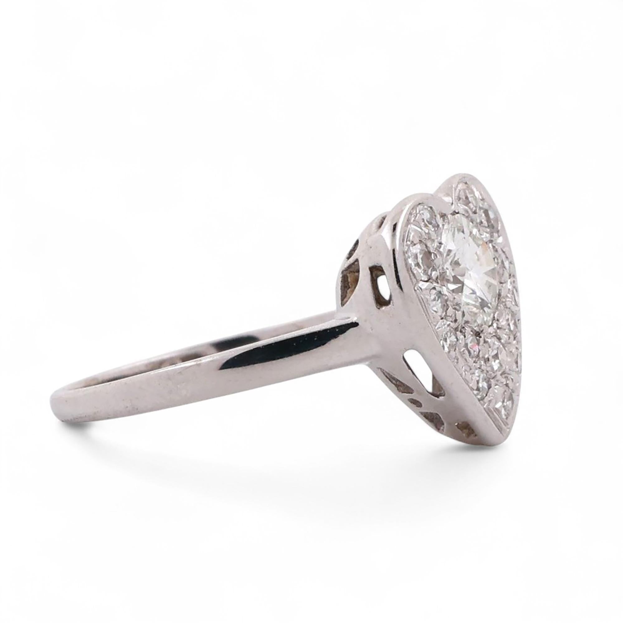 Cluster Diamond Heart Ring 14K White Gold 0.80 TW Size 6.5 Ladies Estate