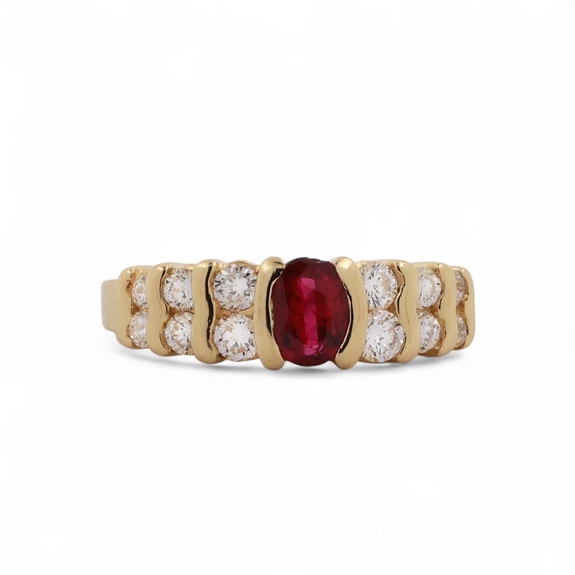 1.20 CTW Ruby Diamond Band Ring 18K Yellow Gold Size 6.75 Ladies Estate