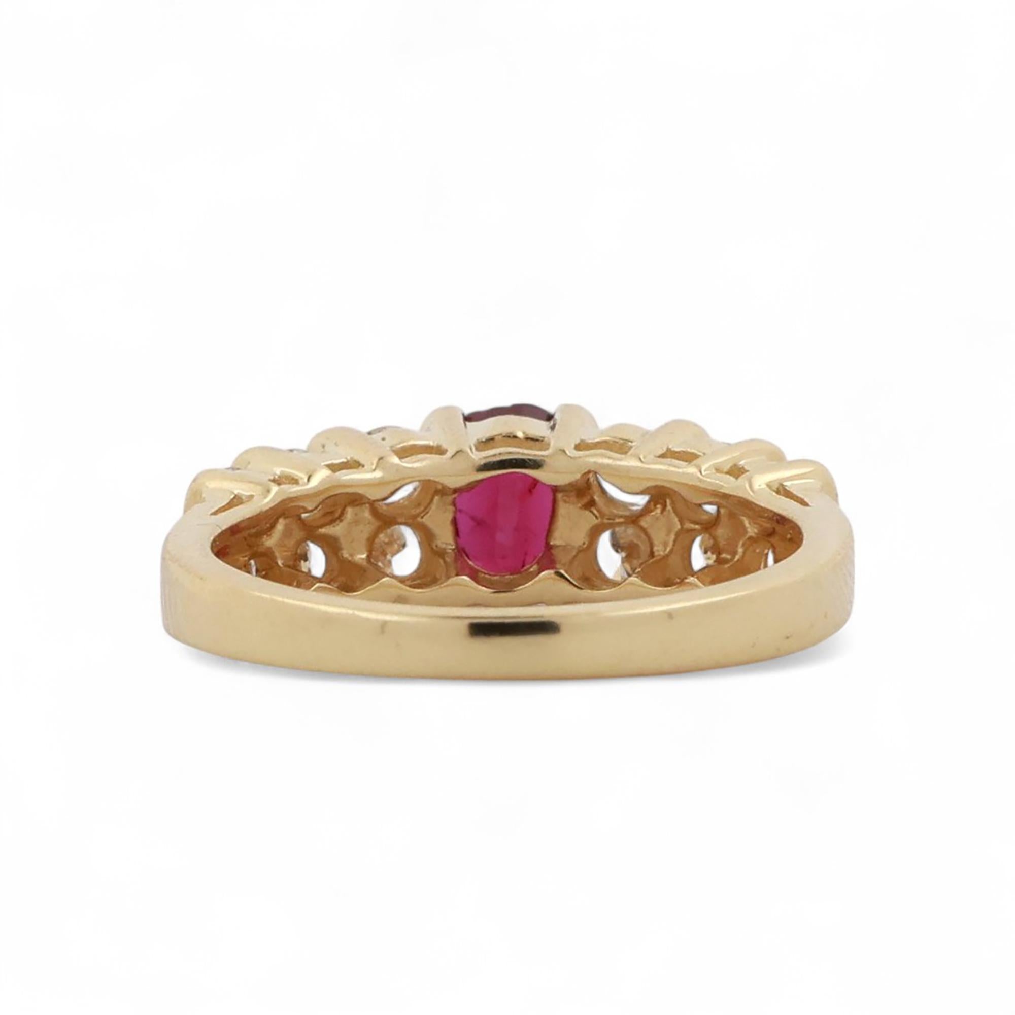 1.20 CTW Ruby Diamond Band Ring 18K Yellow Gold Size 6.75 Ladies Estate