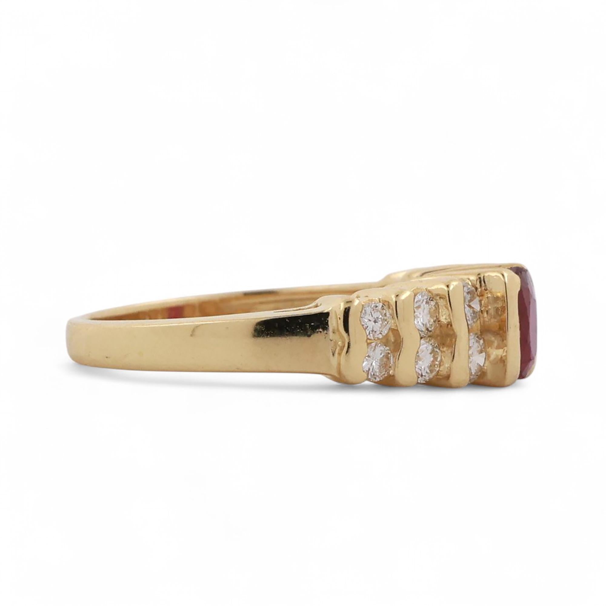 1.20 CTW Ruby Diamond Band Ring 18K Yellow Gold Size 6.75 Ladies Estate