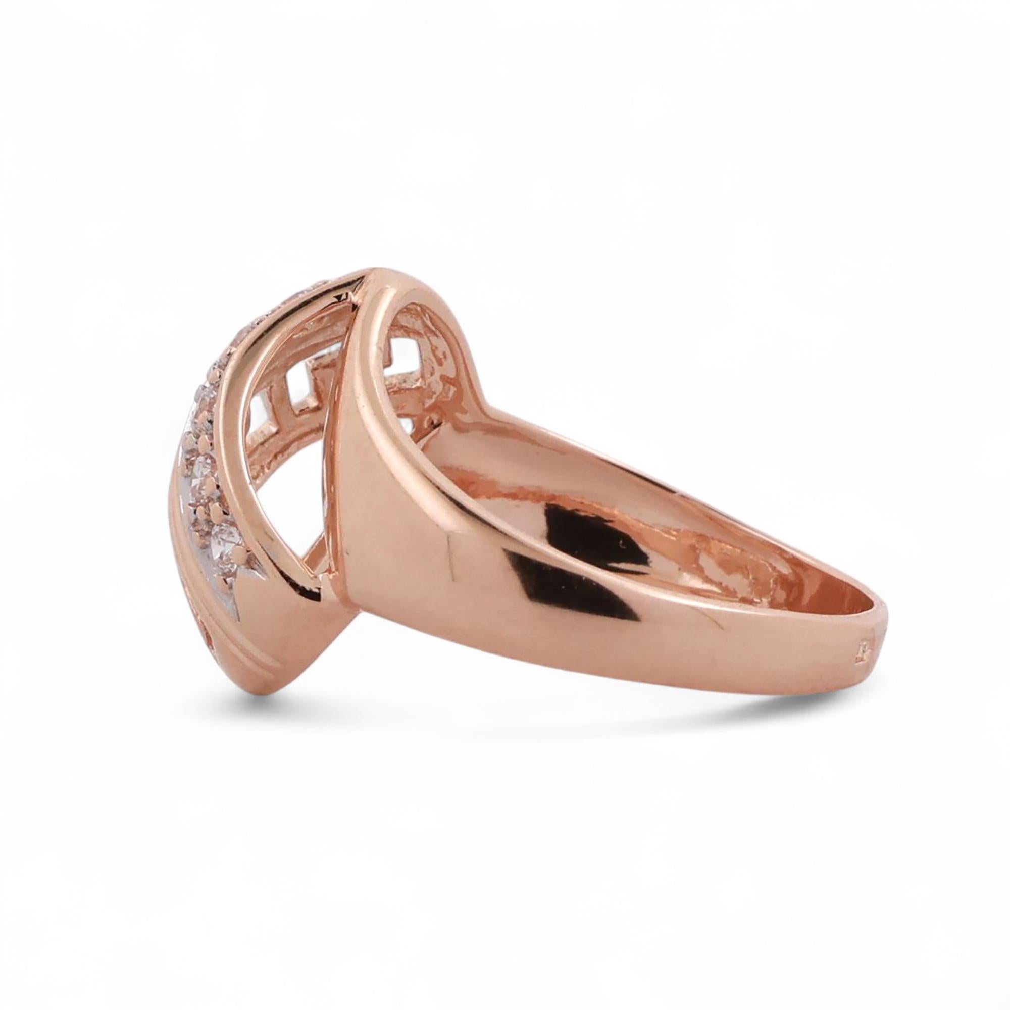 Diamond Greek Key Dome Ring 14K Rose Gold 0.15 TW Size 6 Ladies Estate