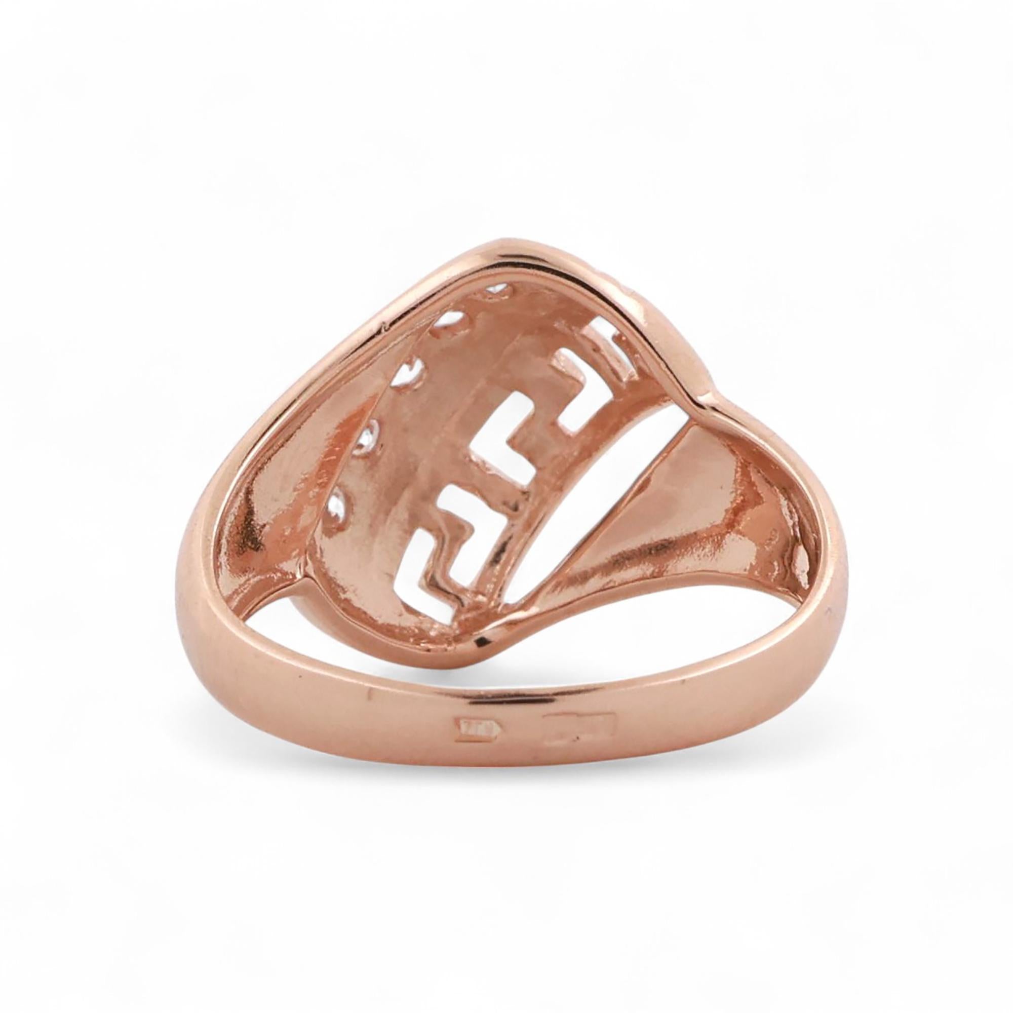 Diamond Greek Key Dome Ring 14K Rose Gold 0.15 TW Size 6 Ladies Estate