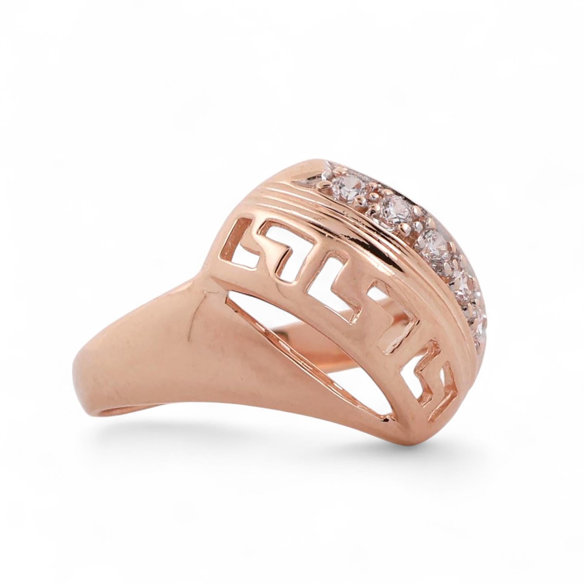 Diamond Greek Key Dome Ring 14K Rose Gold 0.15 TW Size 6 Ladies Estate