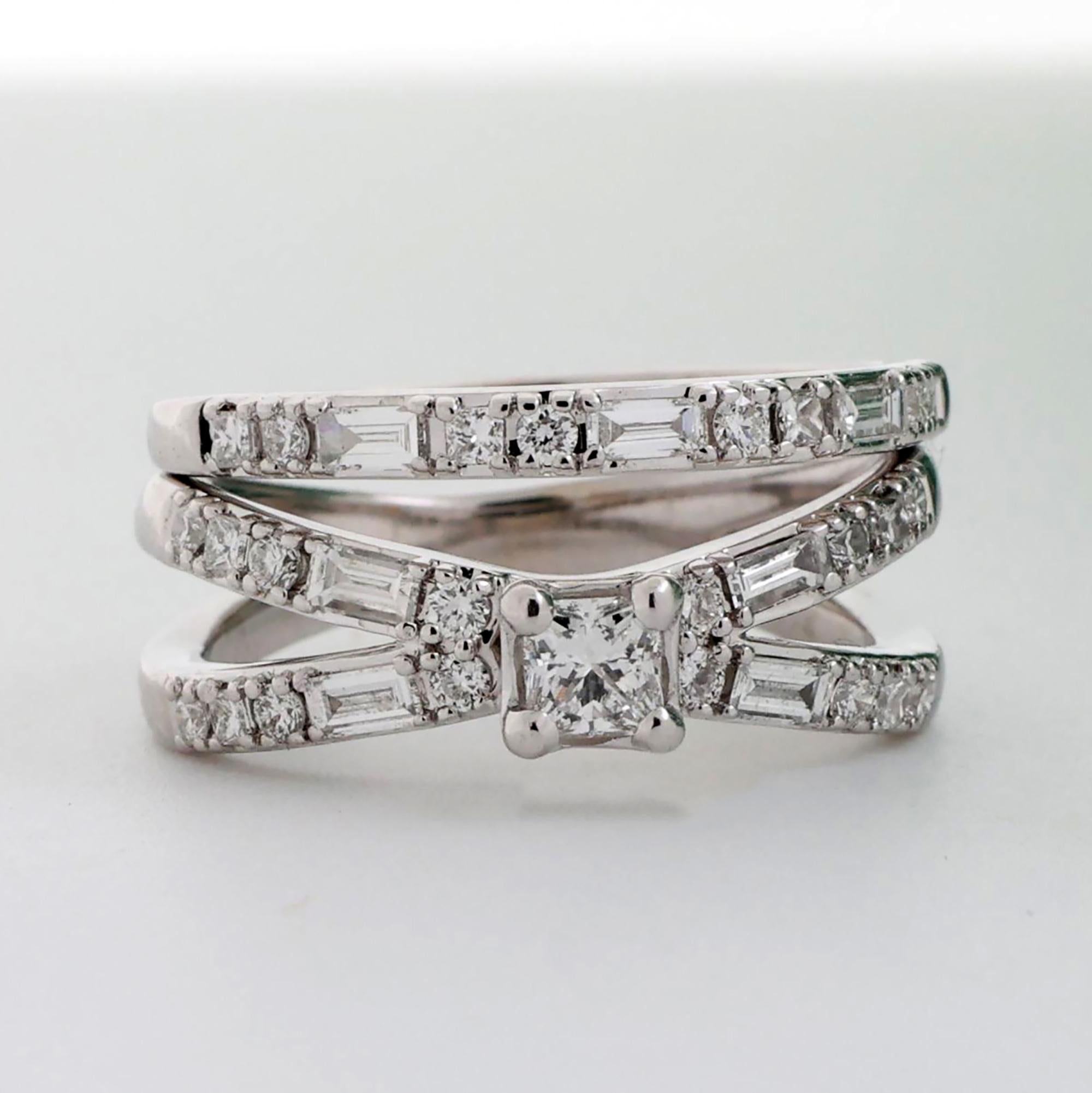 0.78 TW Princess Diamond Wedding Ring Set With Accents 14K White Gold Size 6.25