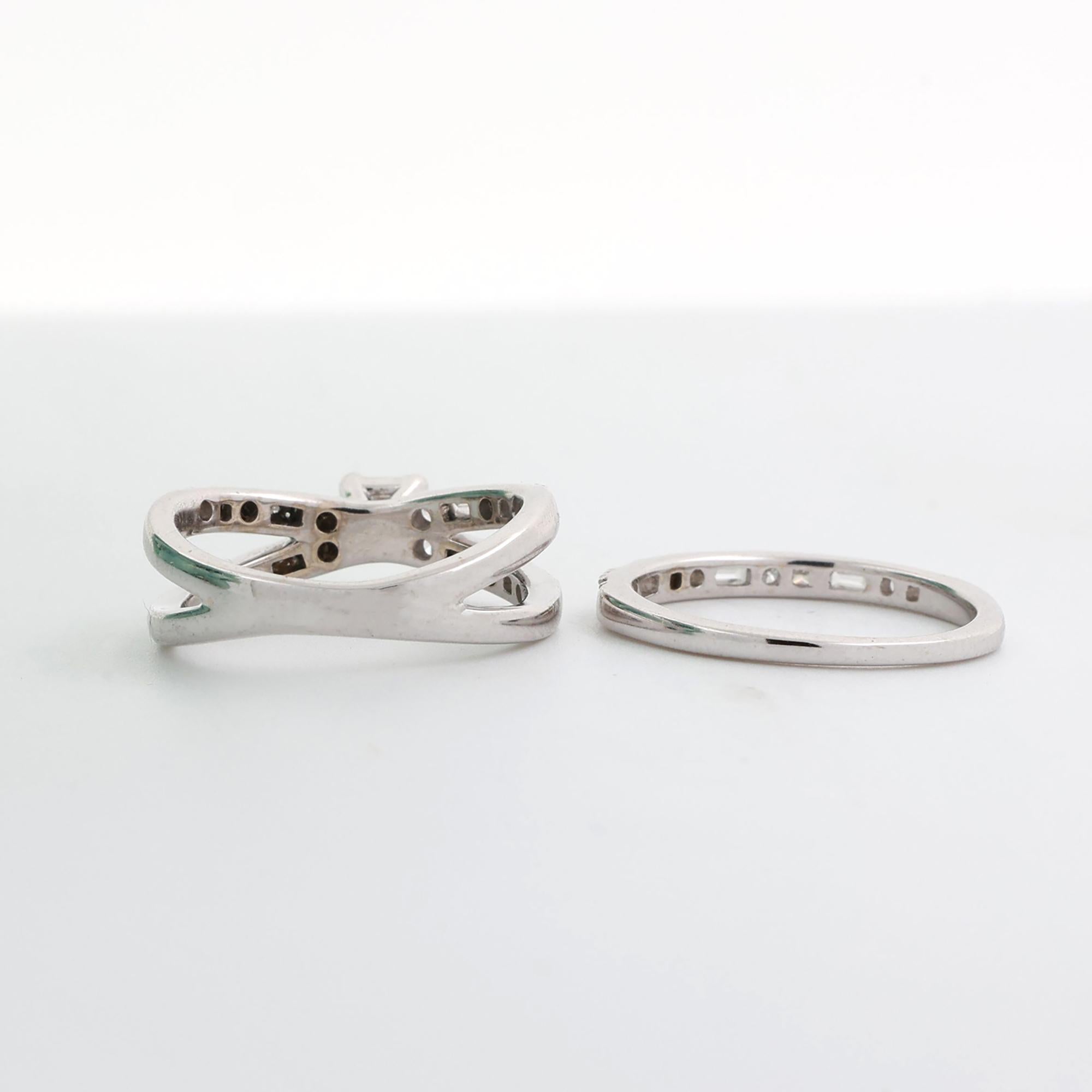 0.78 TW Princess Diamond Wedding Ring Set With Accents 14K White Gold Size 6.25