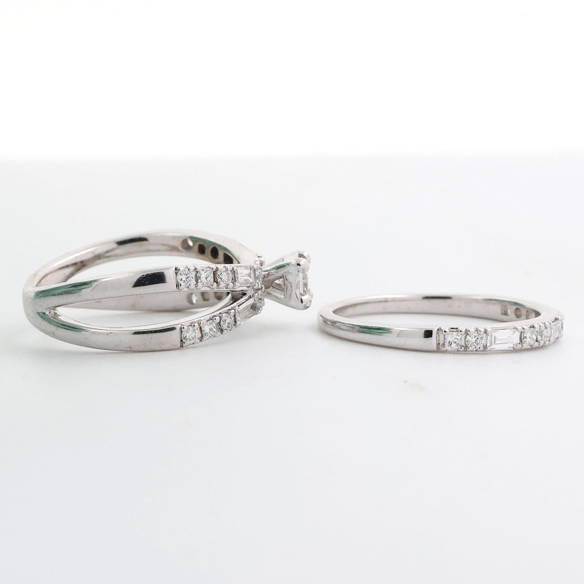 0.78 TW Princess Diamond Wedding Ring Set With Accents 14K White Gold Size 6.25