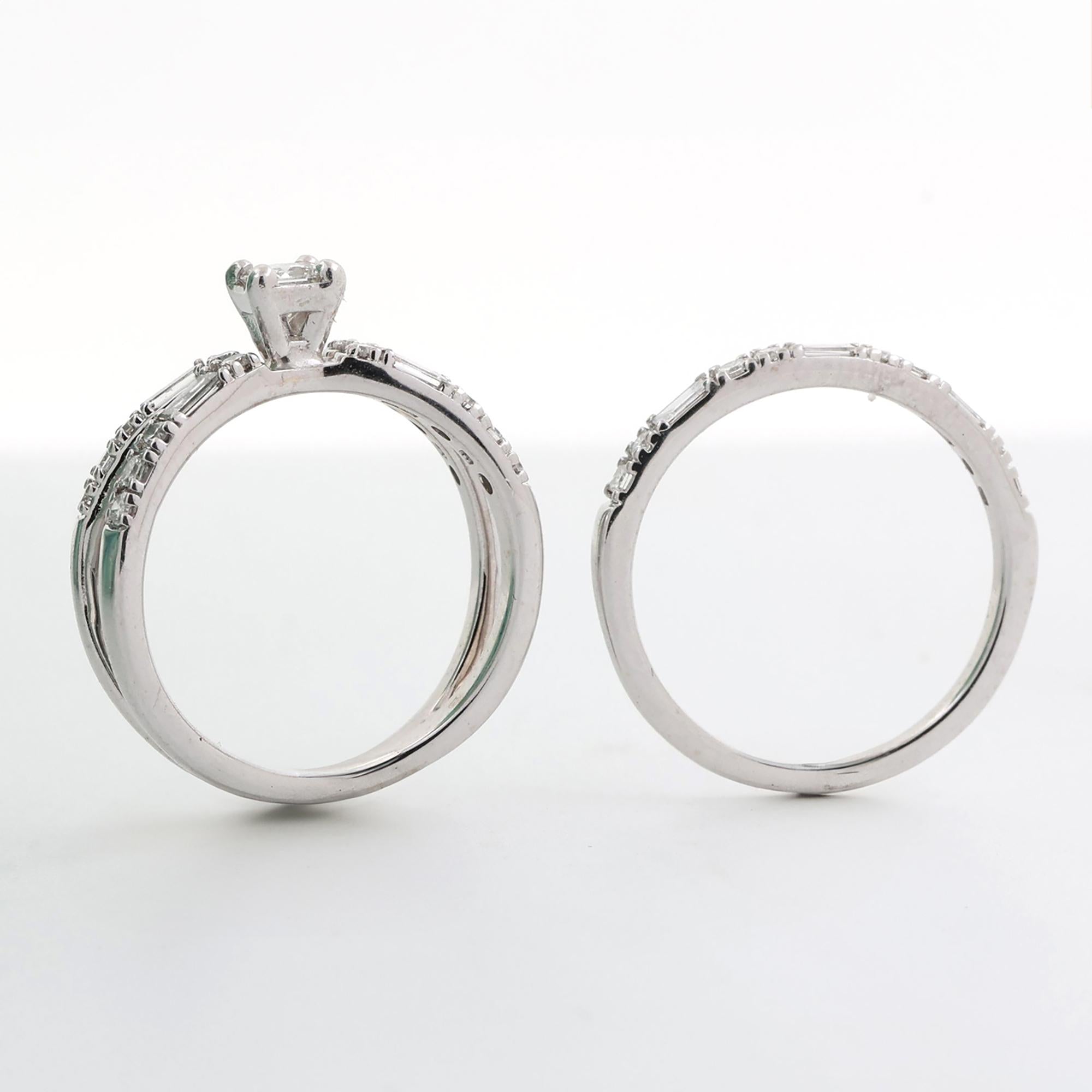 0.78 TW Princess Diamond Wedding Ring Set With Accents 14K White Gold Size 6.25