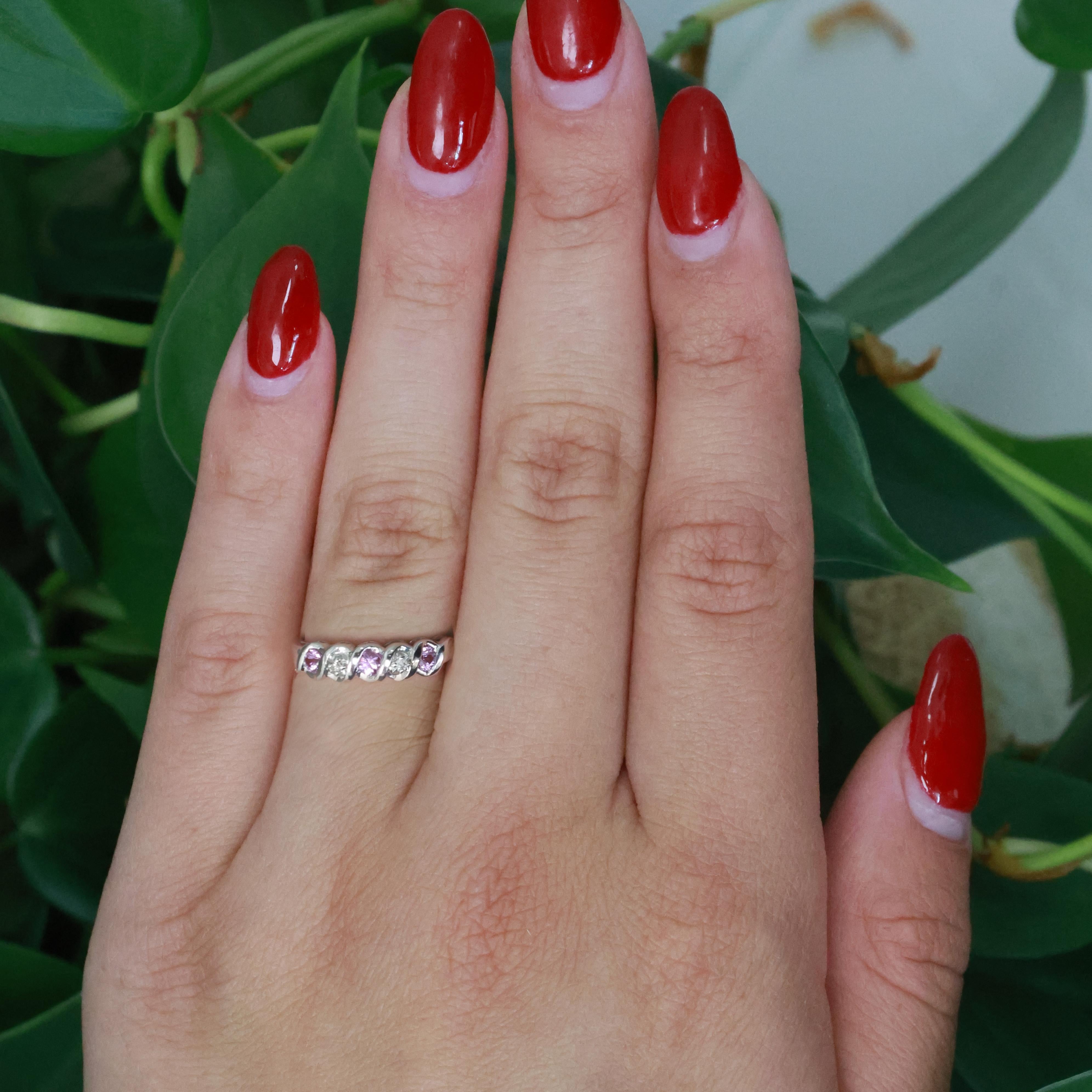 Pink Sapphire Diamond Band Ring 10K White Gold Lab Grown 0.23 TW Size 7