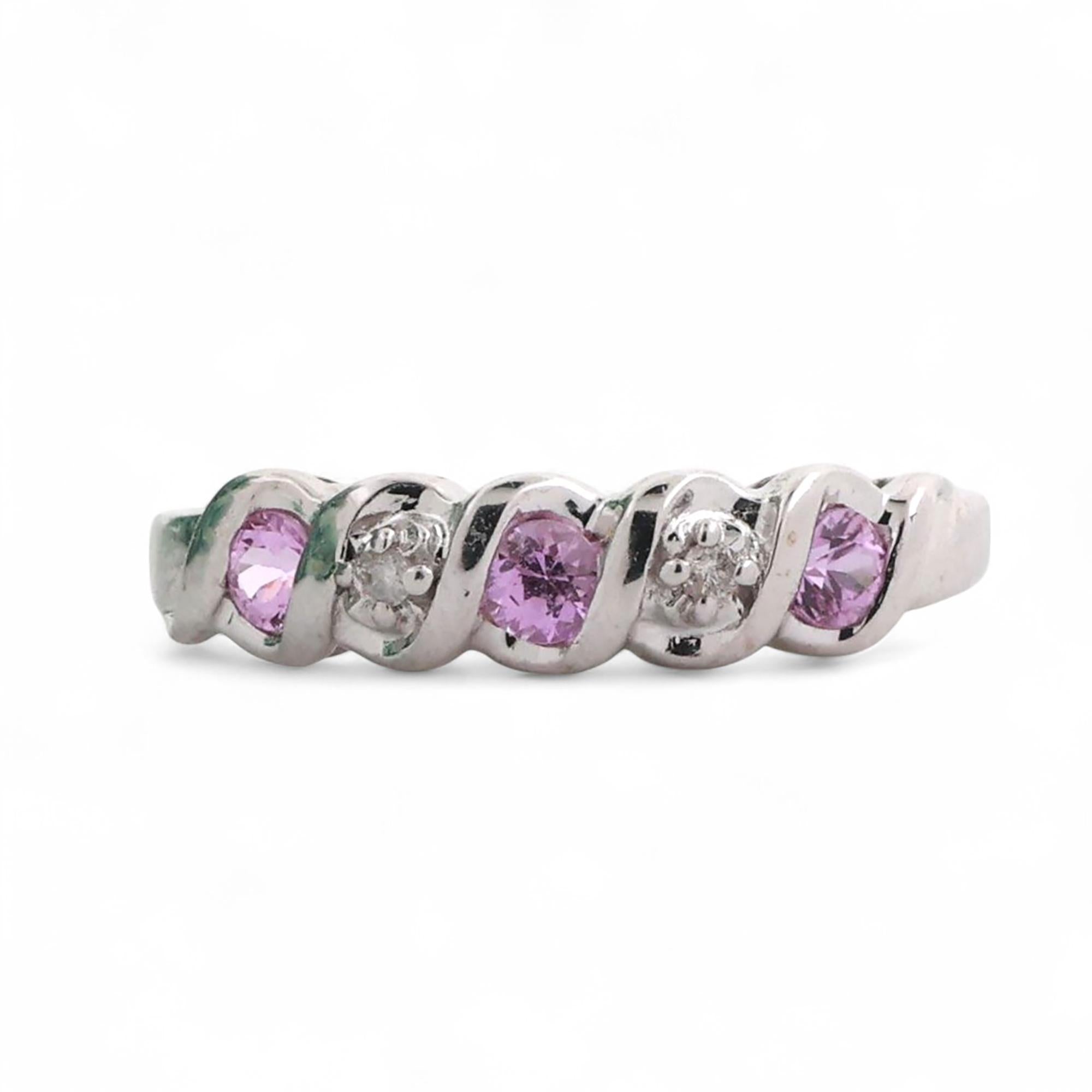 Pink Sapphire Diamond Band Ring 10K White Gold Lab Grown 0.23 TW Size 7