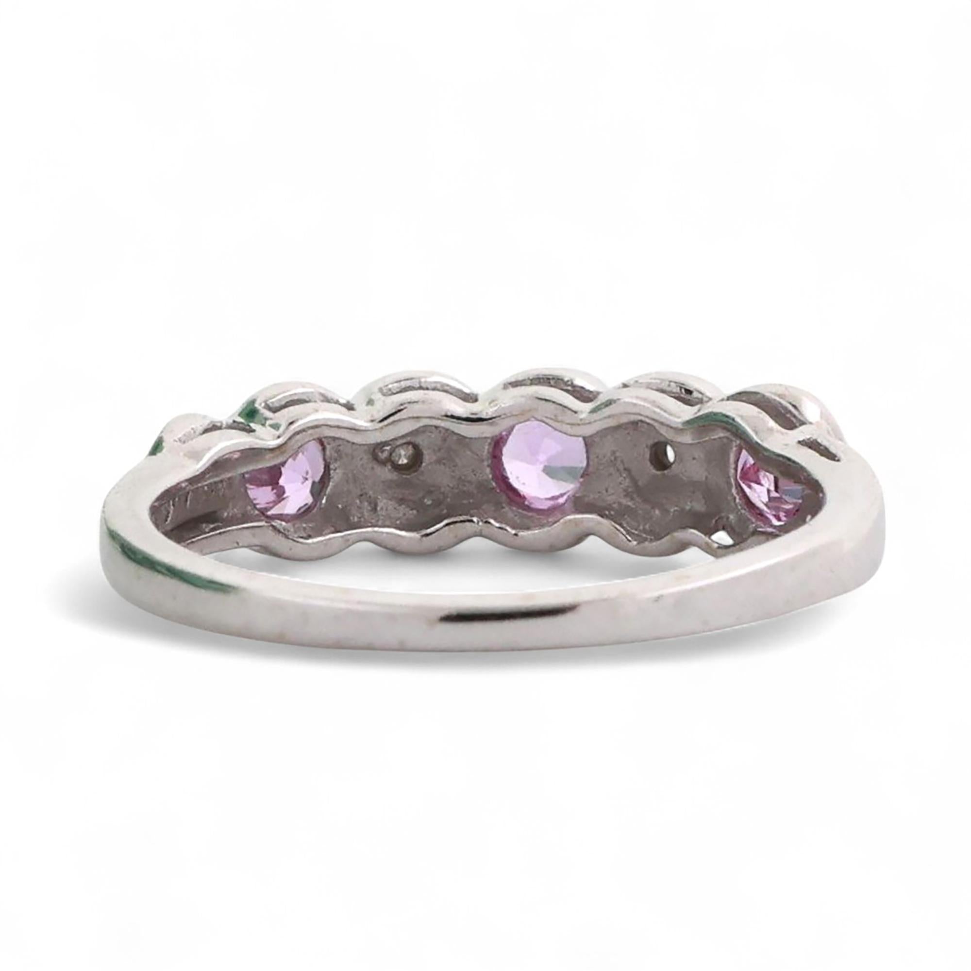 Pink Sapphire Diamond Band Ring 10K White Gold Lab Grown 0.23 TW Size 7
