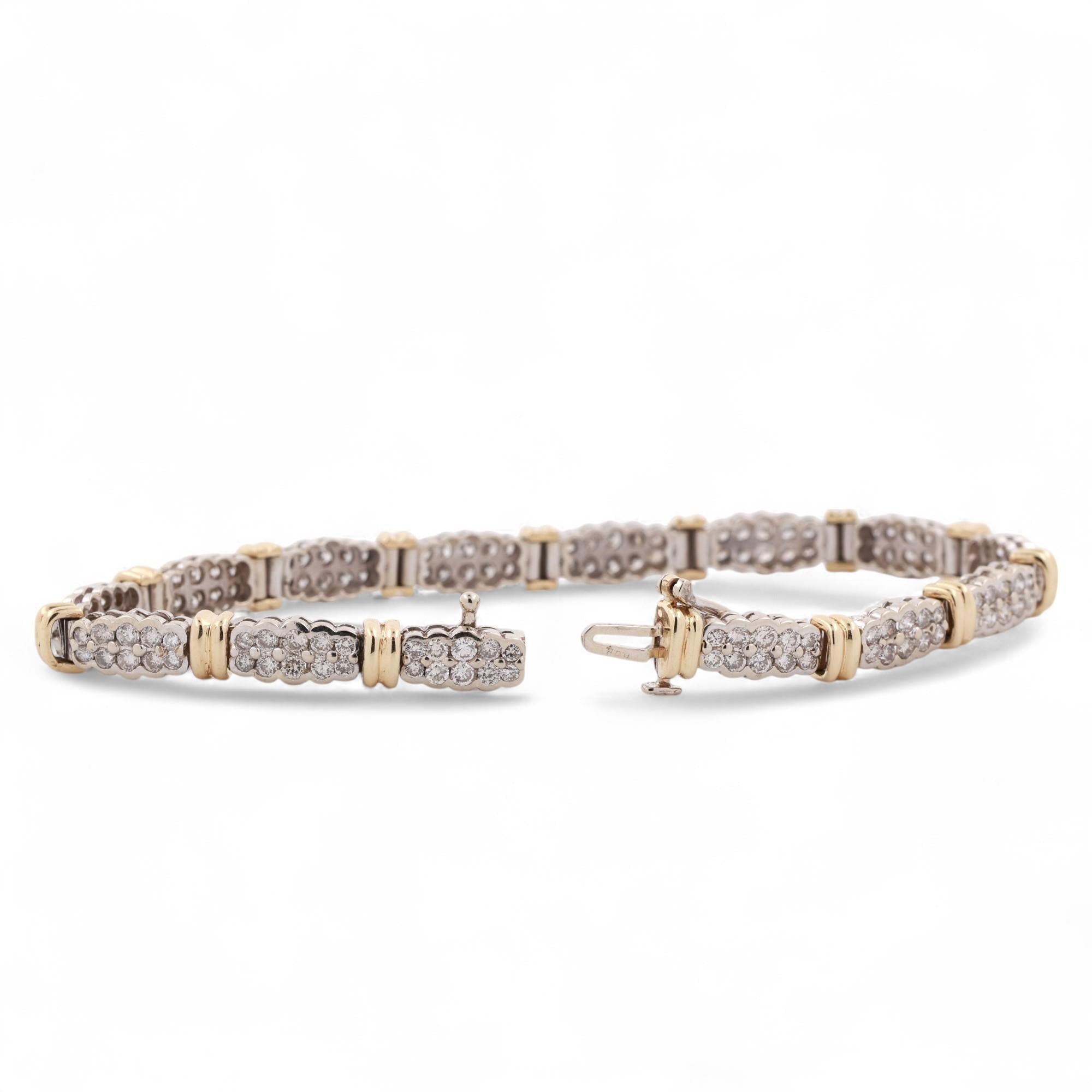 3.50 TW Diamond Station Bracelet 14K Two Tone Gold 7" Ladies Estate