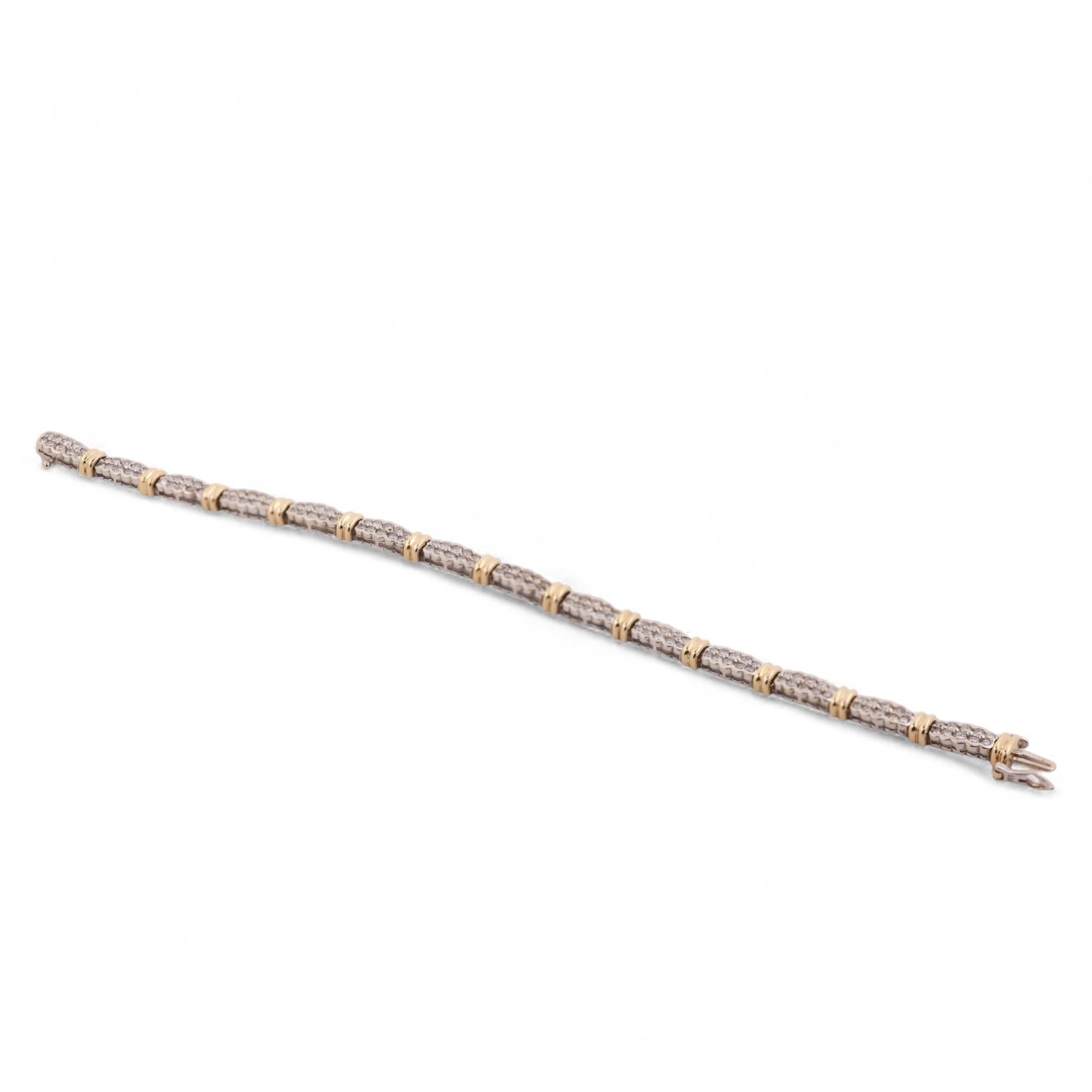 3.50 TW Diamond Station Bracelet 14K Two Tone Gold 7" Ladies Estate