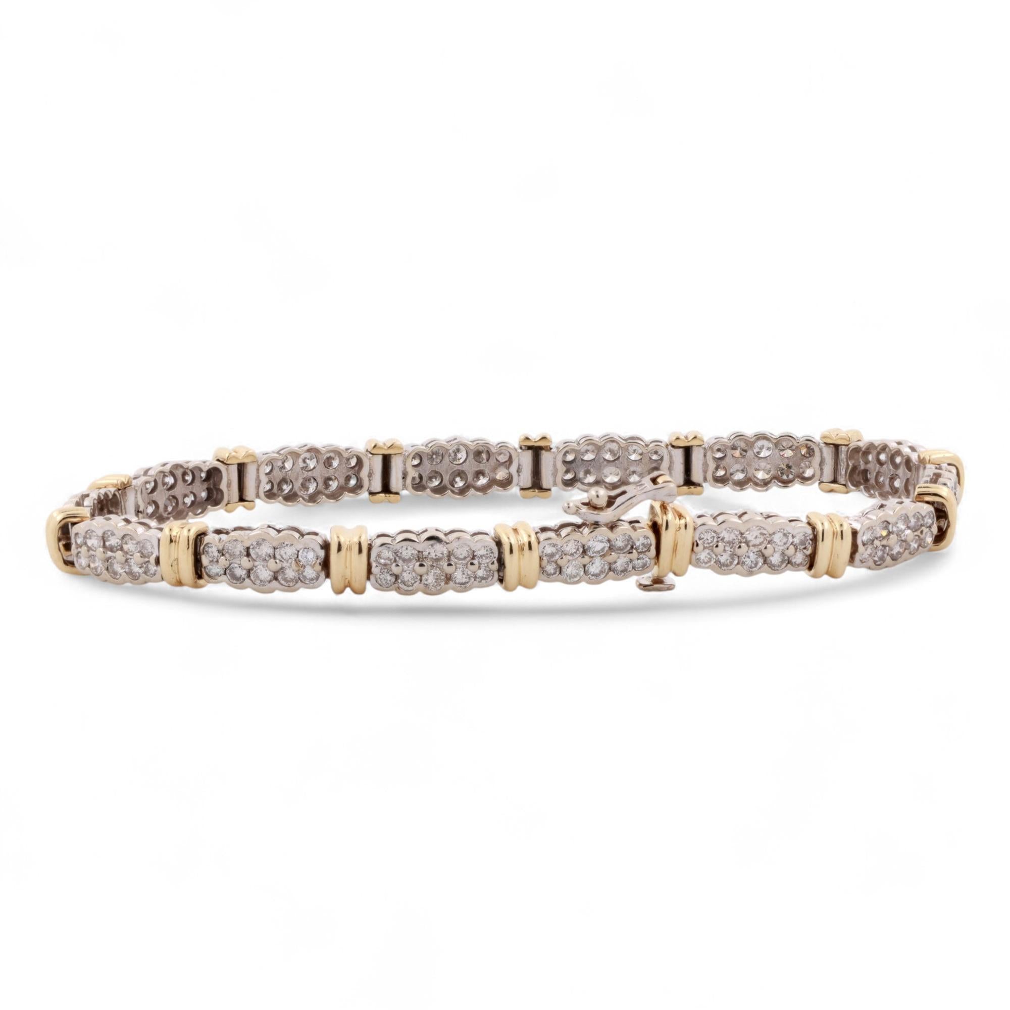 3.50 TW Diamond Station Bracelet 14K Two Tone Gold 7" Ladies Estate